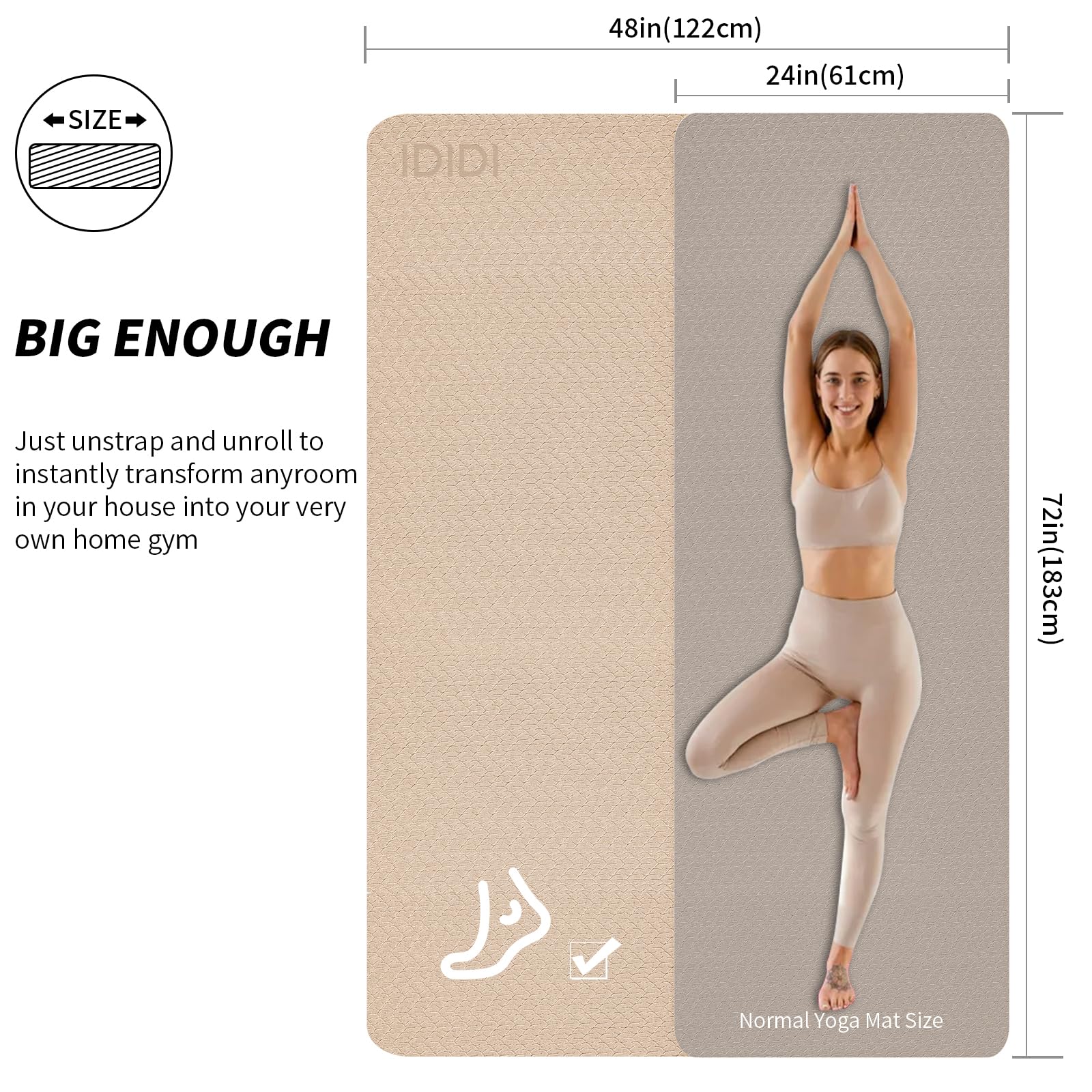 Large Yoga Mat (6'x 4')-POE 0.28''/0.32''/0.4'' Thick Fitness Mat, Eco-Friendly Exercise Mat for Home Workouts, Ideal for Yoga and Pilates