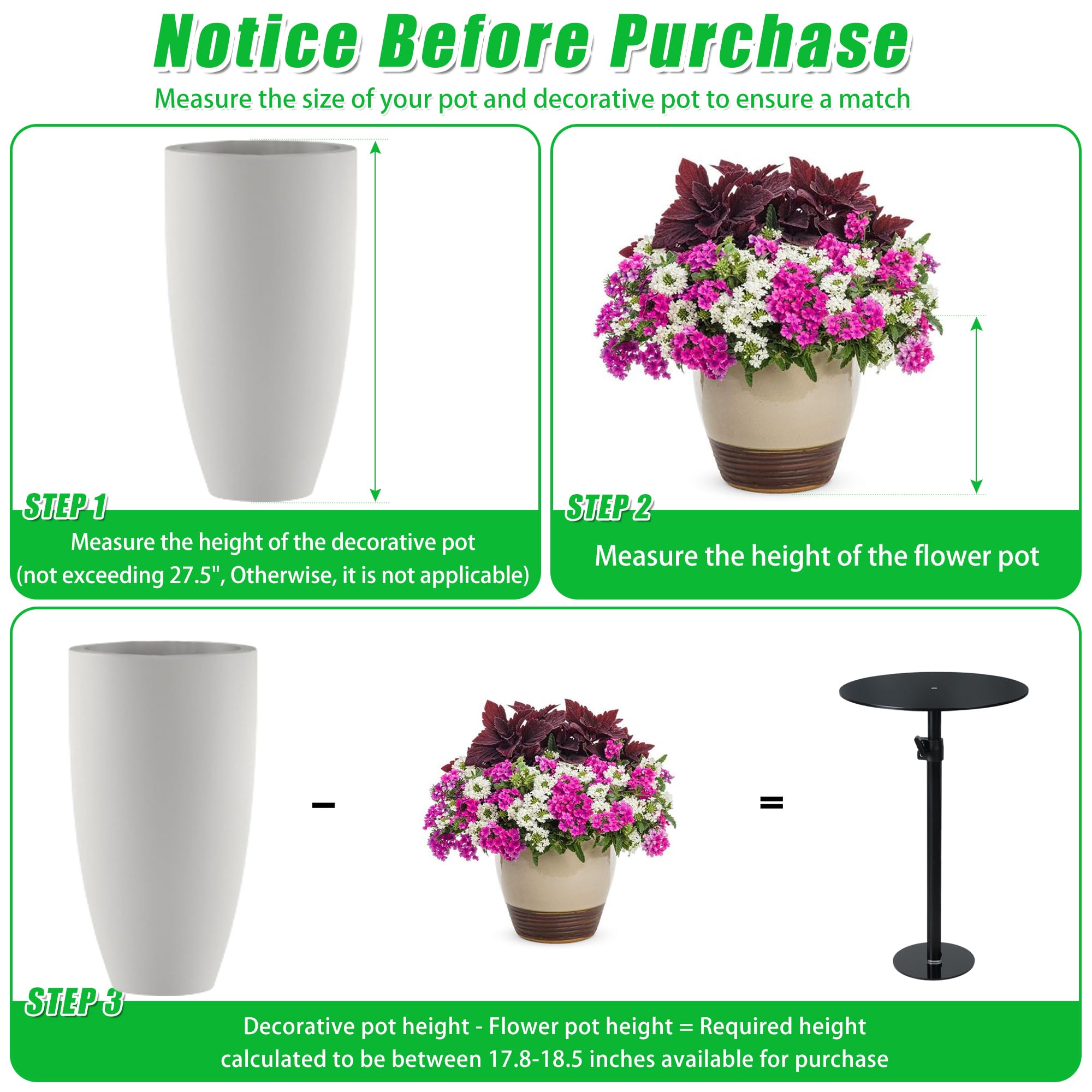 Adjustable Plant Risers for Inside Pots, 11-20" Rise Planter Insert Filler for Large Pots, Plant Lift Inserts Pot Risers for Indoor Outdoor Tall Taper Planter Container (6" 8" 10" Base Top, Set of 1)
