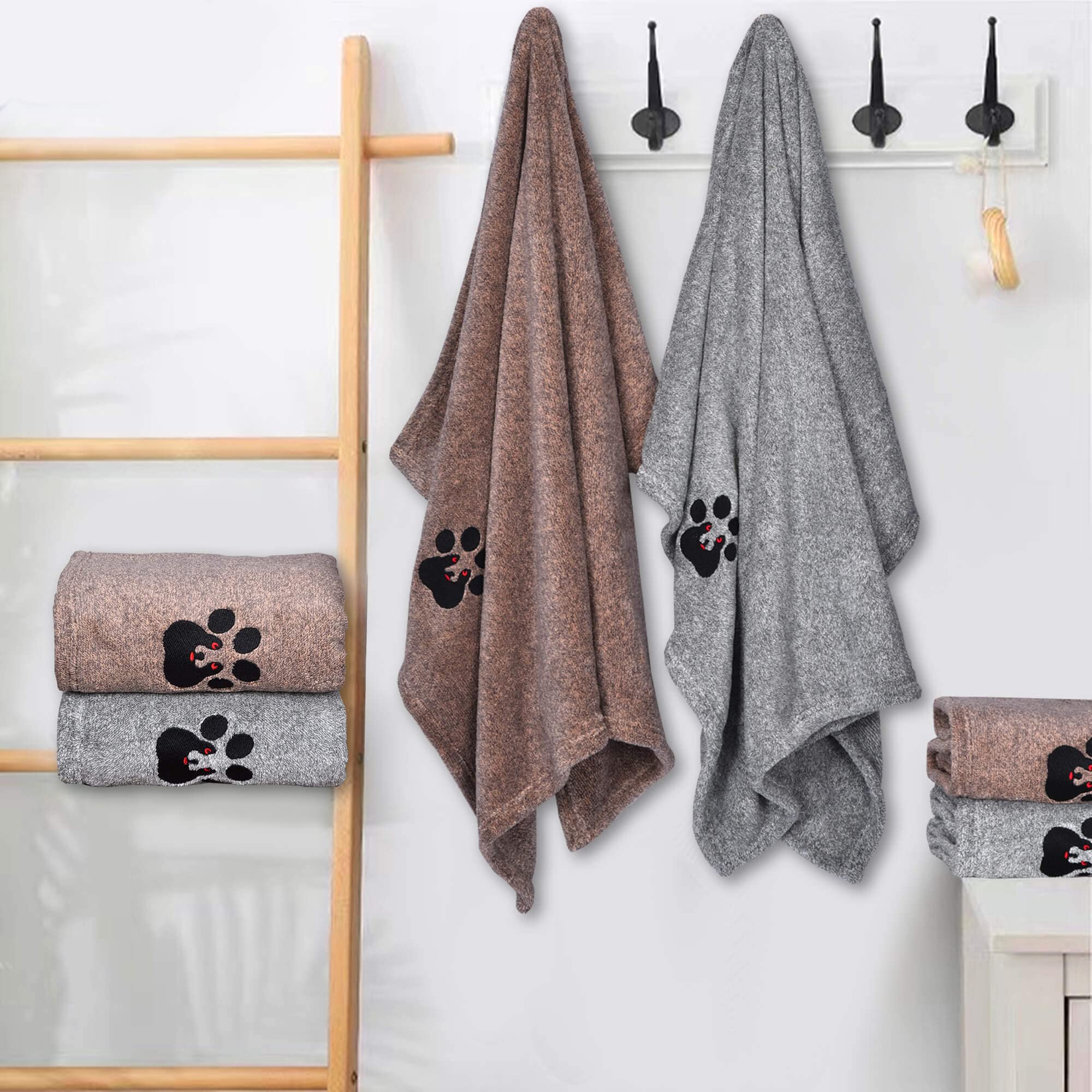 Dogvingpk Medium Dog Towel 4 Pack, Super Absorbent Soft Quick Drying Microfiber Pet Bath Towels for Medium & Small Dogs (M-36" * 28", 2Grey and 2Brown)