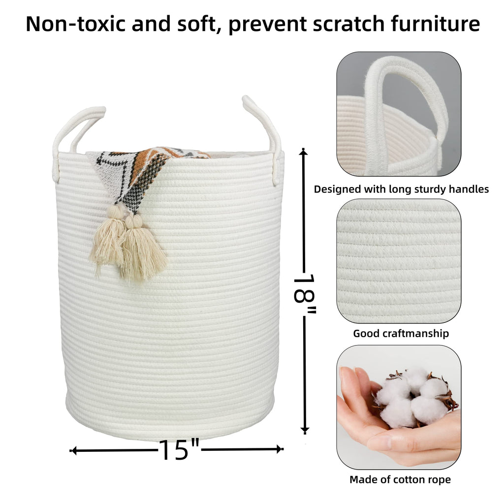 XUANGUO Black Cotton Rope Laundry Basket Hamper for Clothes Woven Storage Basket for Living Room Bedroom Boho Tall Rope Baskets for Blanket Toys Pillow Towels Baby Nursery Hamper Bin Large