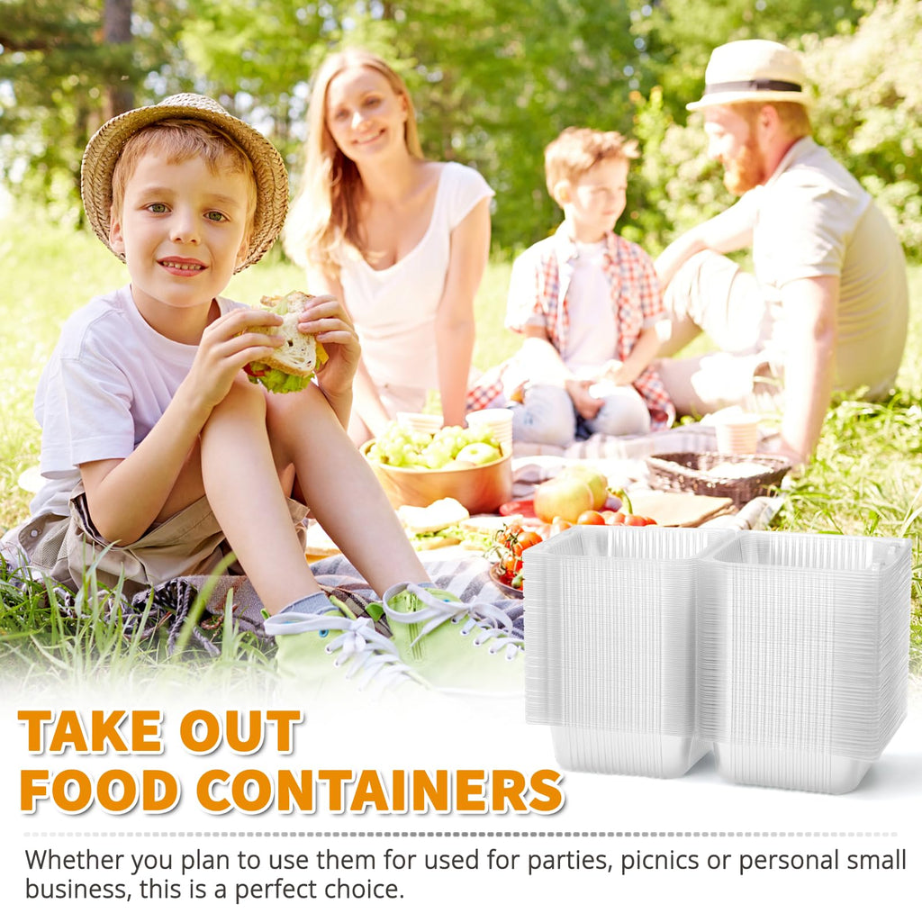 Zezzxu 50 Pack Clear Plastic Take Out Food Containers, Square Cake Slice Containers with Hinged Lids, Disposable To Go Boxes for Cookies, Desserts, Fruits, Salads, Sandwiches