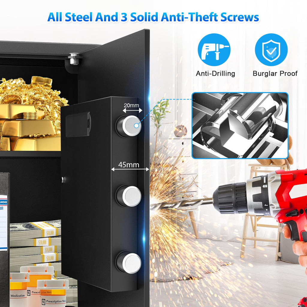 Home Safe Box, Safes with Fireproof Waterproof Bag, 9.84'' H Anti-Theft Digital Security Lock Box with Smart Alert System, Removable Shelf, Mute Function, Document Safes for Jewelry