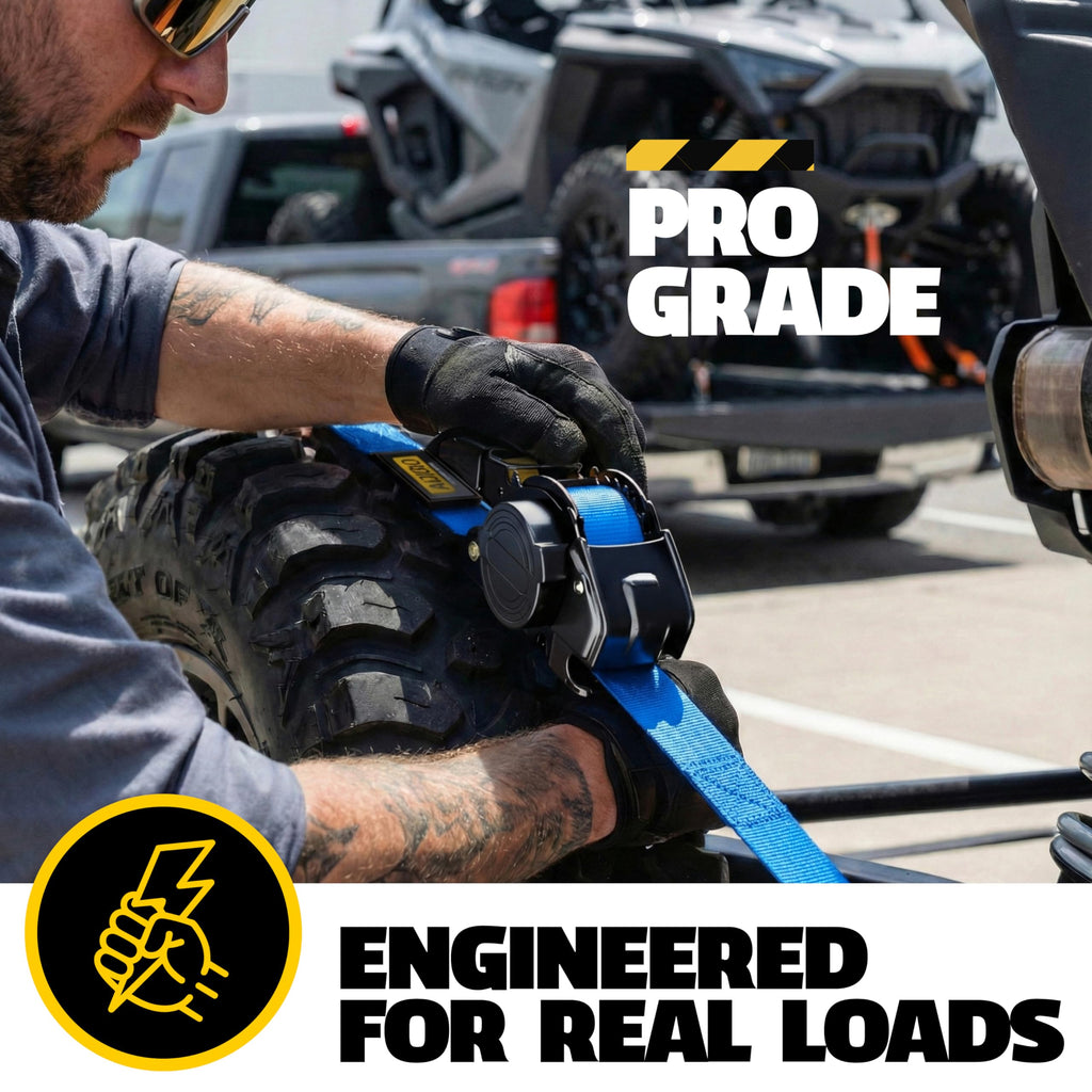AUGO Retractable Ratchet Straps | 2 Heavy Duty Ratchet Straps Self Retractable Tie Downs with Soft Loops & Storage Bag for Motorcycle, Truck, Trailer, Cargo Van | 1200 Lb Break Strength 1” x 10’