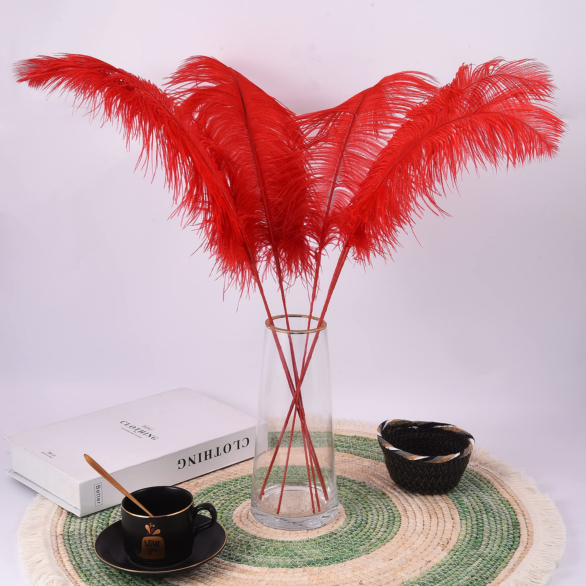 Ballinger Black Ostrich Feathers Bulk - Making Kit 12Pcs 16-18inch Large Ostrich Feathers for Floral Arrangement, Vase, Wedding Party Centerpieces and Halloween Home Decor