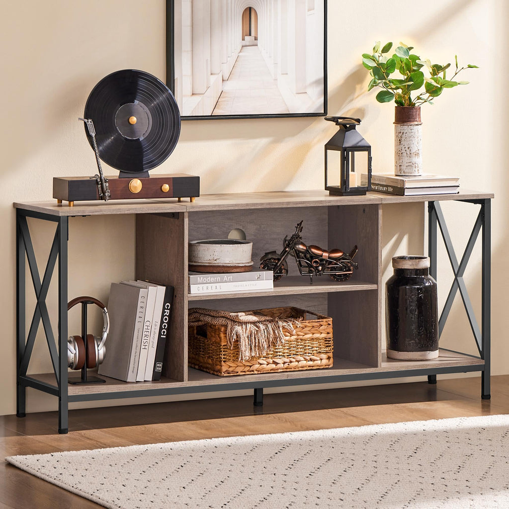 Yaheetech Industrial TV Stand for 55 Inch TV, Entertainment Center Media Console Table with Open Storage for Living Room, Wood Modern Furniture, Gray