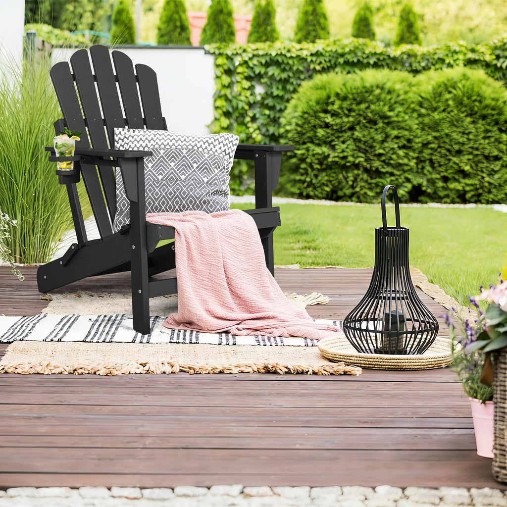 FUNBERRY Folding Adirondack Chair, Fire Pit Chairs with Cup Holder | HDPE All Weather, Quick-Folding, No Rot or Rust or Crack, UV Fade Shield, 400LBS Weight Capacity, Easy-Clean for Outside