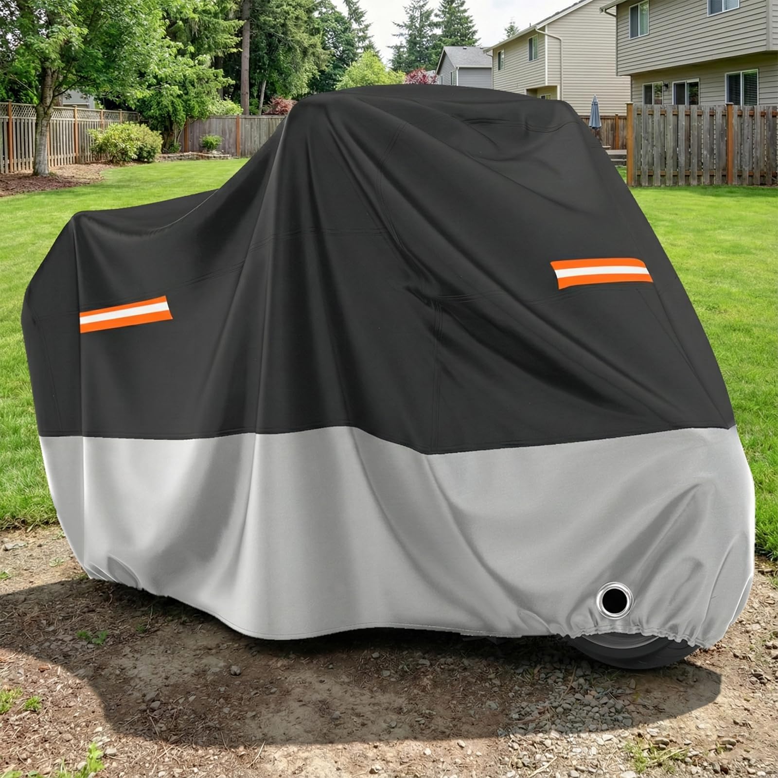 Favoto Motorcycle Cover Waterproof Outdoor All Weather Snow Rain Dust UV Protection Motorcycle Tarp with Lock-Holes ＆ Storage Bag Moped Cover with Night Reflective Strips Fits up to 86.6"
