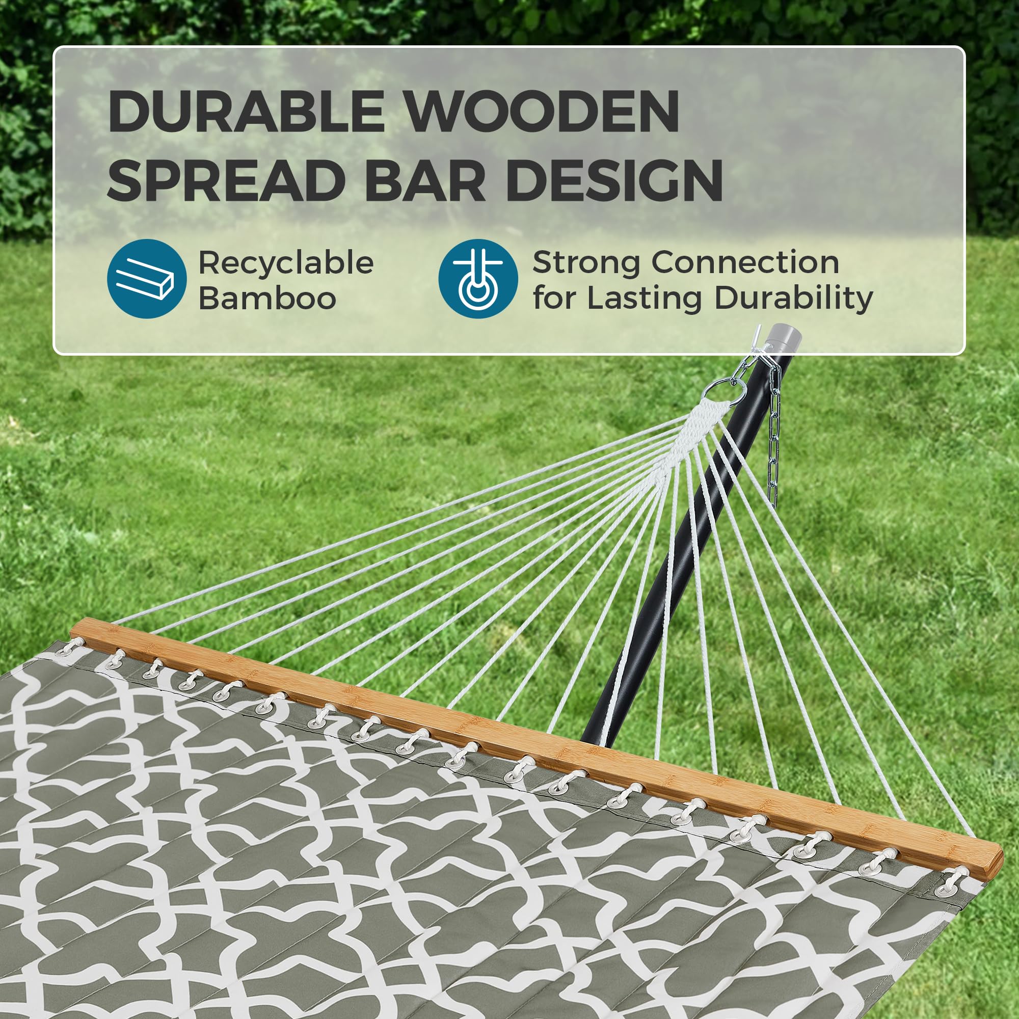 SUPERJARE Hammock with Stand, 2 Person Quilted Outdoor Hammock, Detachable Pillow & Bamboo Spreaders, Portable Hammock with Carrying Bag, Heavy Duty Stand, Perfect for Outside, Patio, Aqua Blue