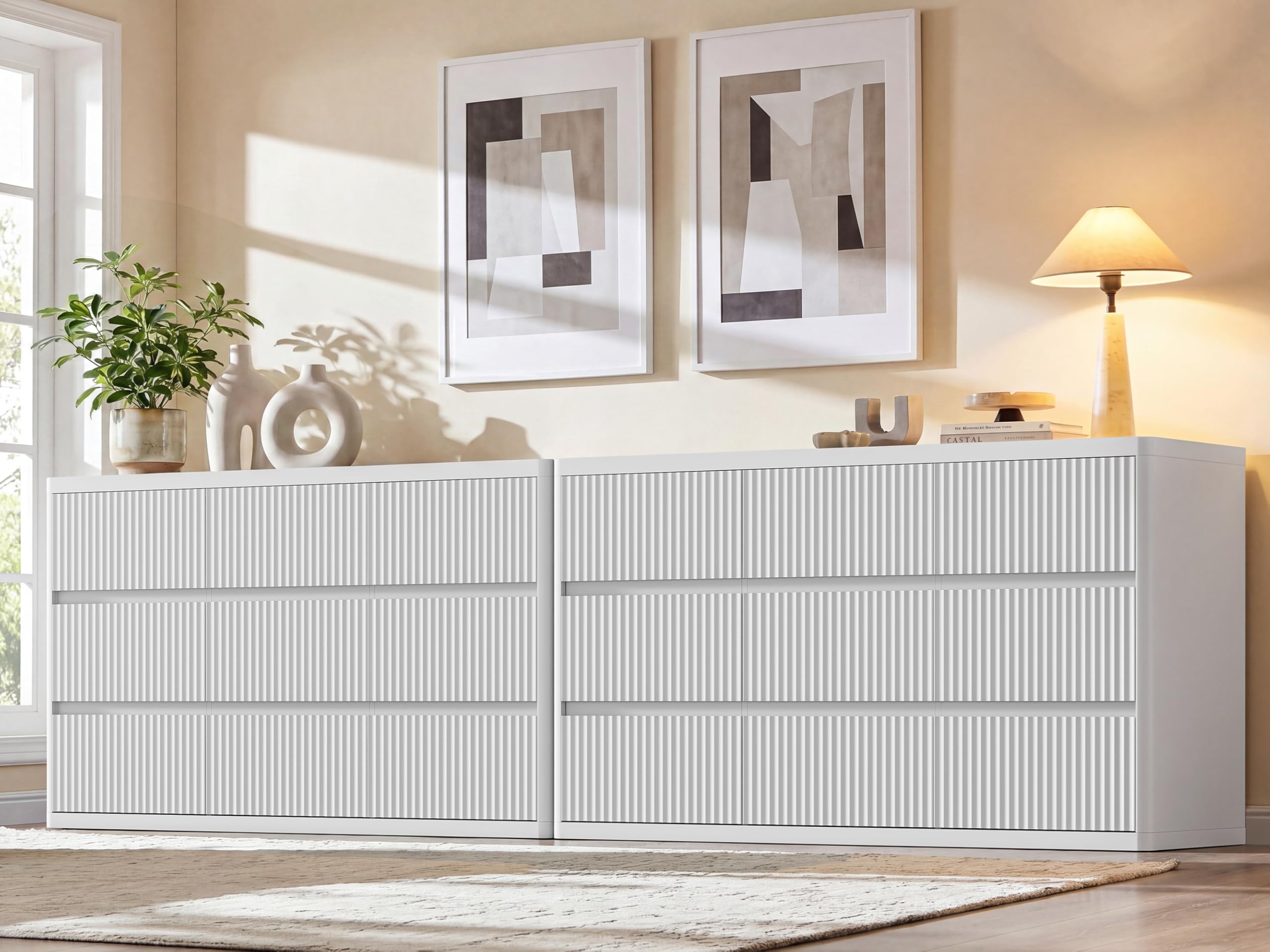 Standifurno Black 56" Tall Dresser for Bedroom, Fluted Modern 6 Drawers Deep Dressers, Wood Chest of Drawers with Handleless, Curved Profil Storage Closet Dressers for Bedroom, Living Room, Hallway