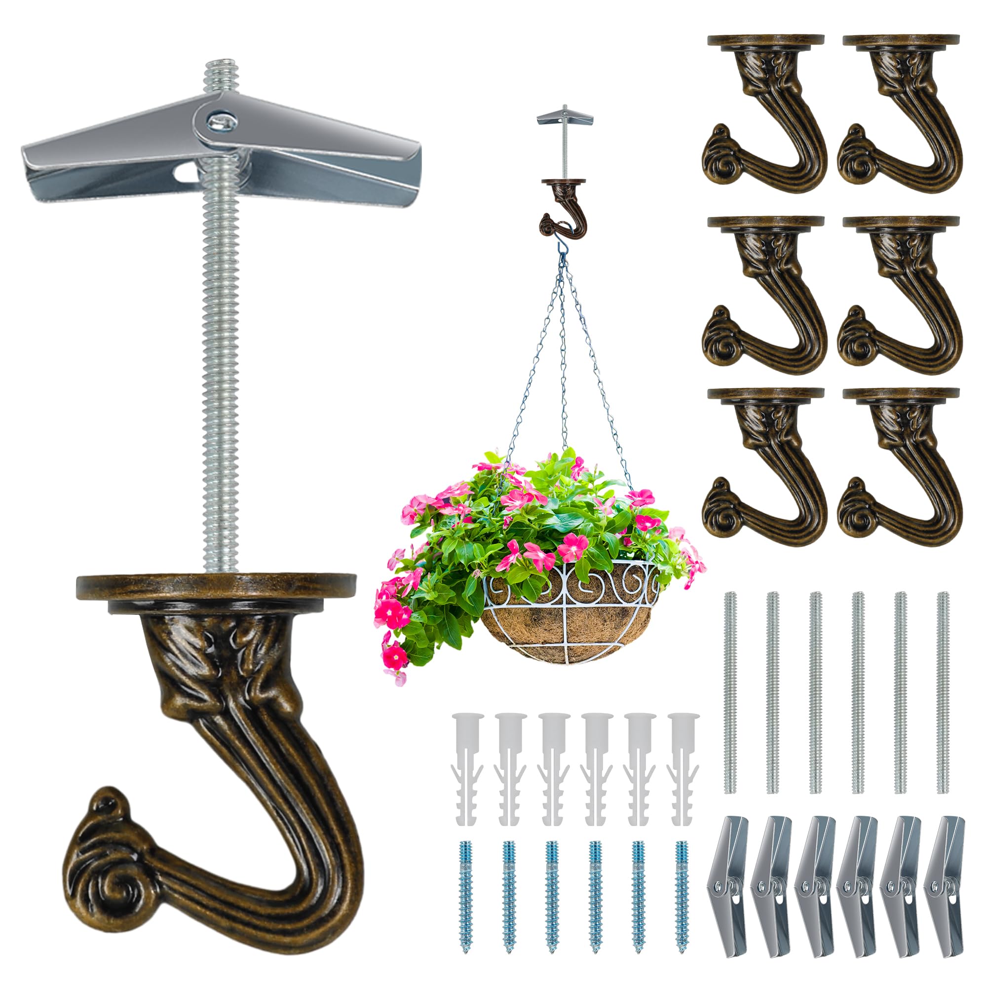 Aidoclip Ceiling Swag Hook Sets - Heavy Duty Hooks with Mounting Hardware for Hanging Plant, Ceiling or Extender Chains - Easy Install with Screws/Brackets (10 pcs - Black)
