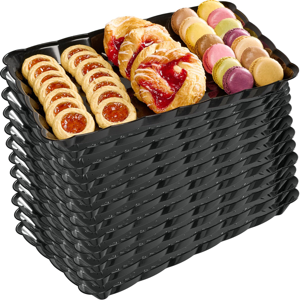 Plasticpro Plastic Serving Trays - Serving Platters Rectangle 9X13 Disposable Party Dish 4 Black Trays