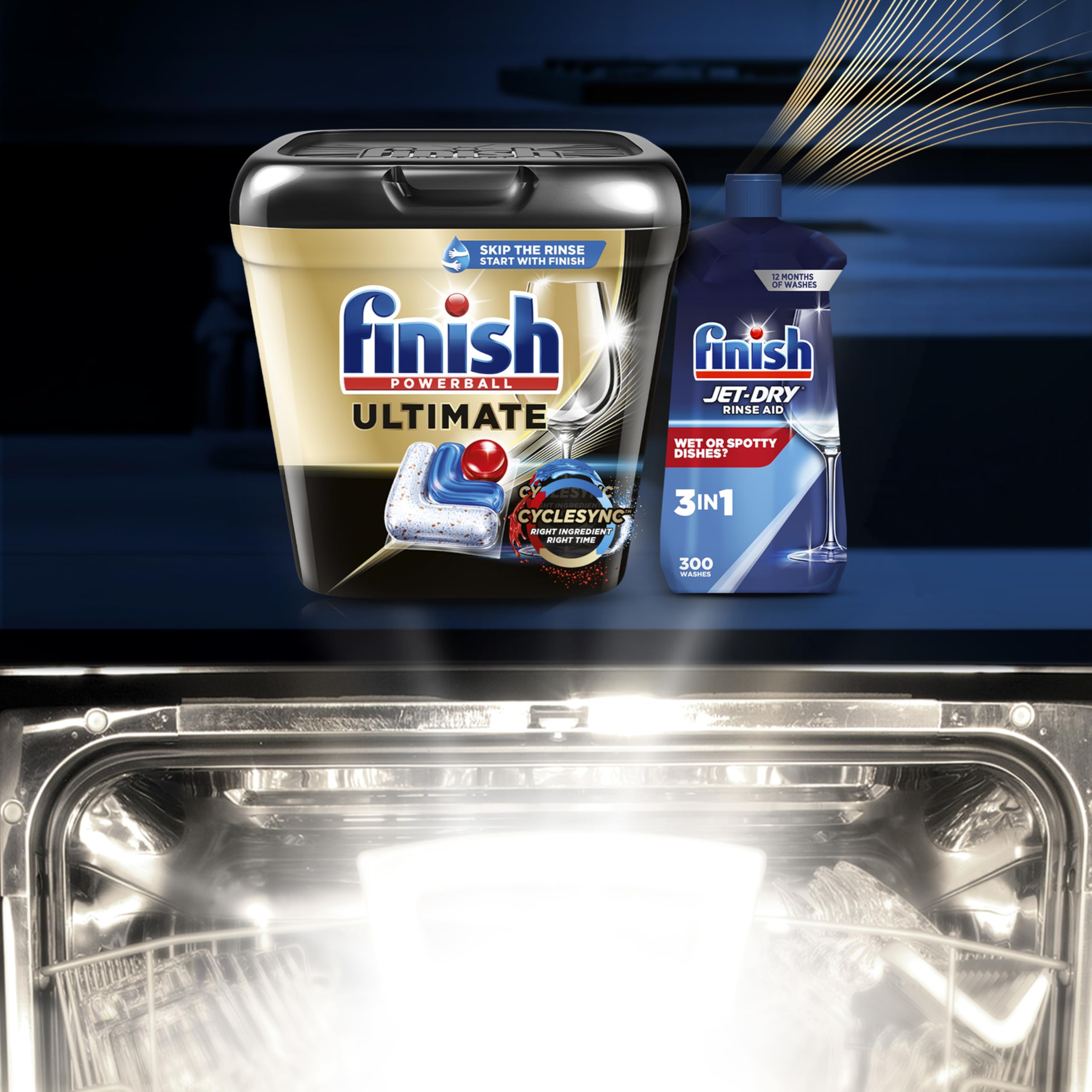Finish Ultimate Dishwasher Pods, No Pre-Rinse Dishwasher Detergent Soap Removes Burnt-On Stain, with CycleSync Technology, Degreasing & Scrubbing Power, 52 Count (Packaging may vary)