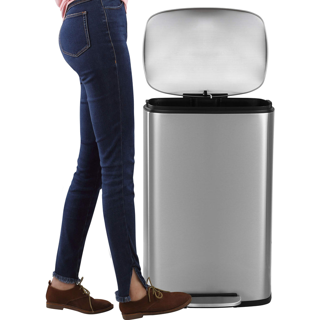 happimess HPM1006B Connor Rectangular 13-Gallon Trash Can with Soft-Close Lid and Free Mini Trash Can, Fingerprint Resistant, Modern, Minimalistic for Home, Kitchen, Office, Bathroom, Black