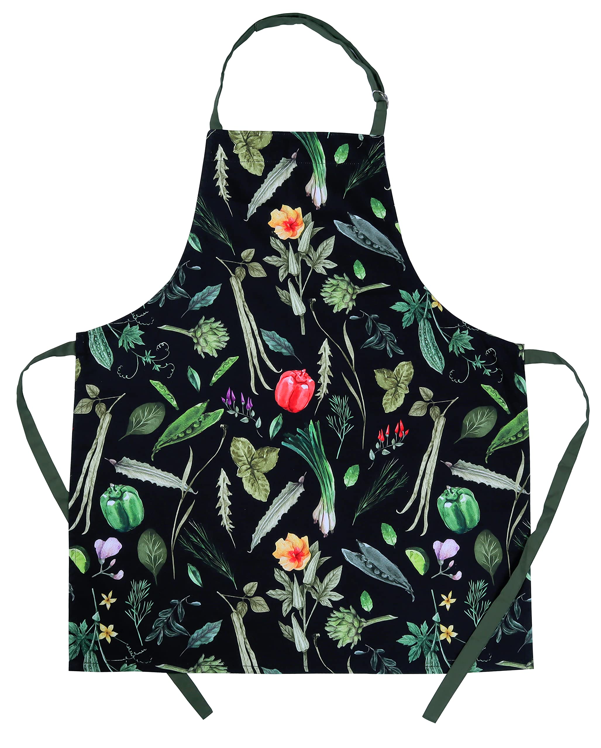 AMOUR INFINI Cotton Aprons for Women with Pocket, Adjustable Strap & Waist Ties - Washable Aprons for Baking, Cooking, Gardening (27.5 x 33 Inches - Blooming Floral)