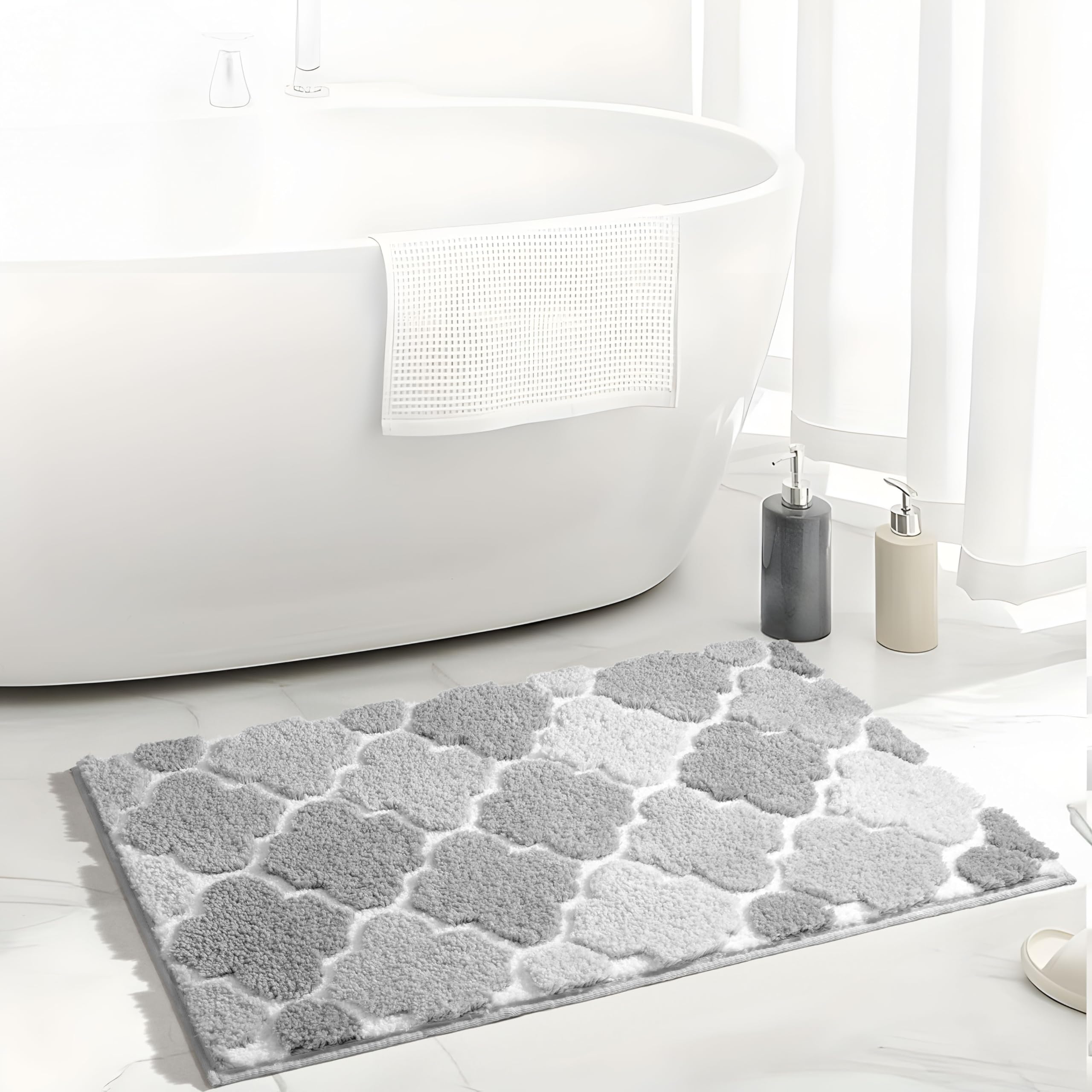 DEXDE Bathroom Rugs Runner 24x47 Long Bath Rug Non Slip Soft Washable Large Bath Mats for Bathroom Bedroom Hallway Kitchen Floor Carpet Modern Boho Decor, Beige