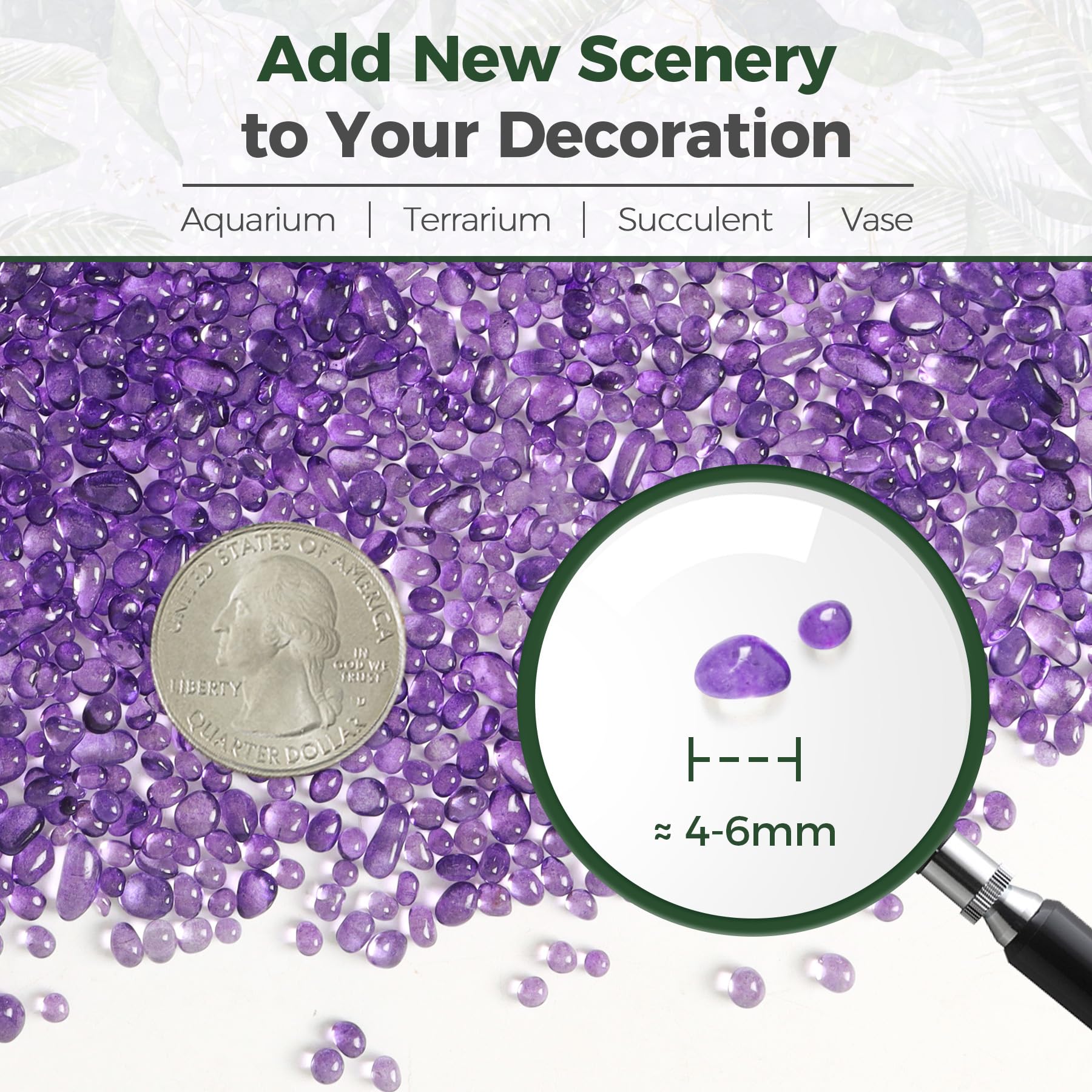T4U Crystal Chips Stone Crushed Quartz Glass 0.5LB - Fluorite Tumbled Gravel Small Decorative Pebbles Bulk, Mini Polished Rocks Pieces for Crafts, Vases Filler, Succulent Plants, Aquarium Gravel Rocks