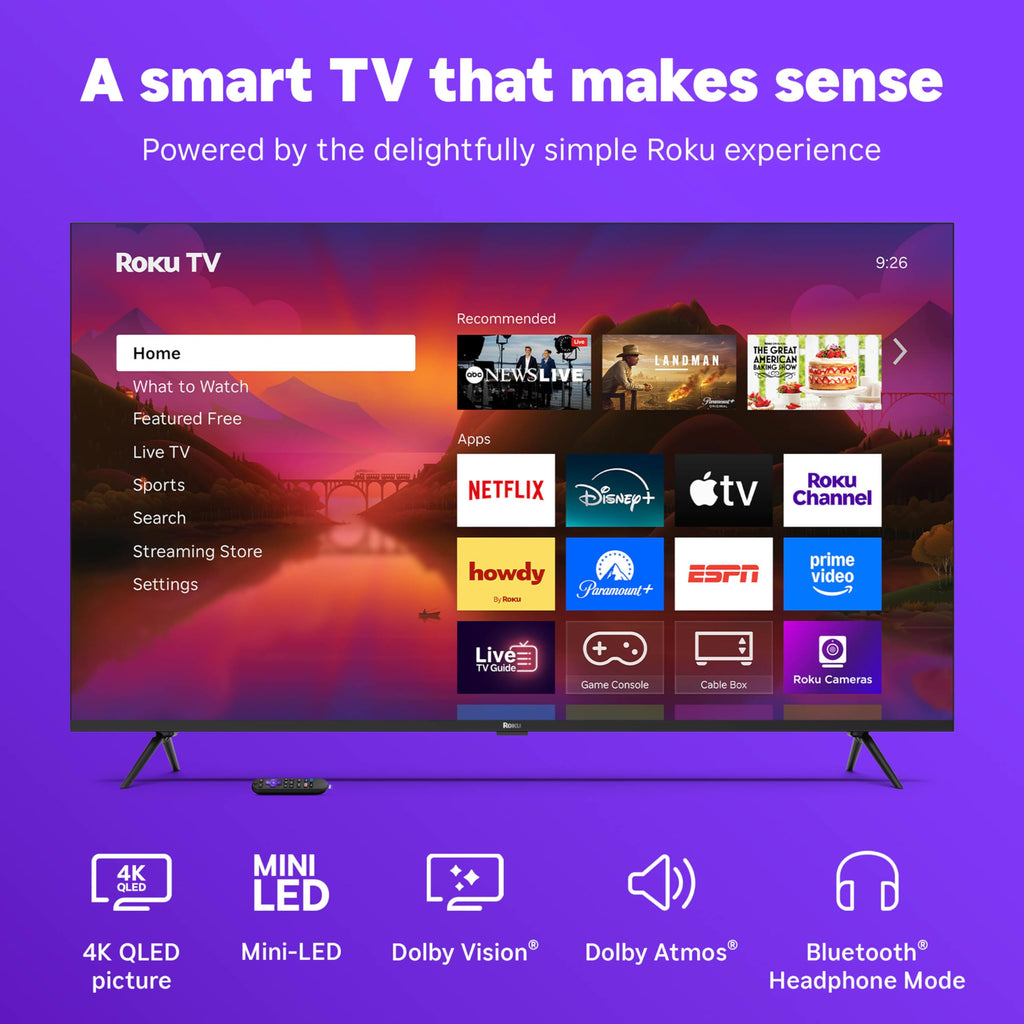 Roku Smart TV – 55-Inch Plus Series, Mini-LED TV – RokuTV with Enhanced Voice Remote – Flat Screen 4K QLED Television with Dolby Vision & Wi-Fi for Streaming Live Local News, Sports