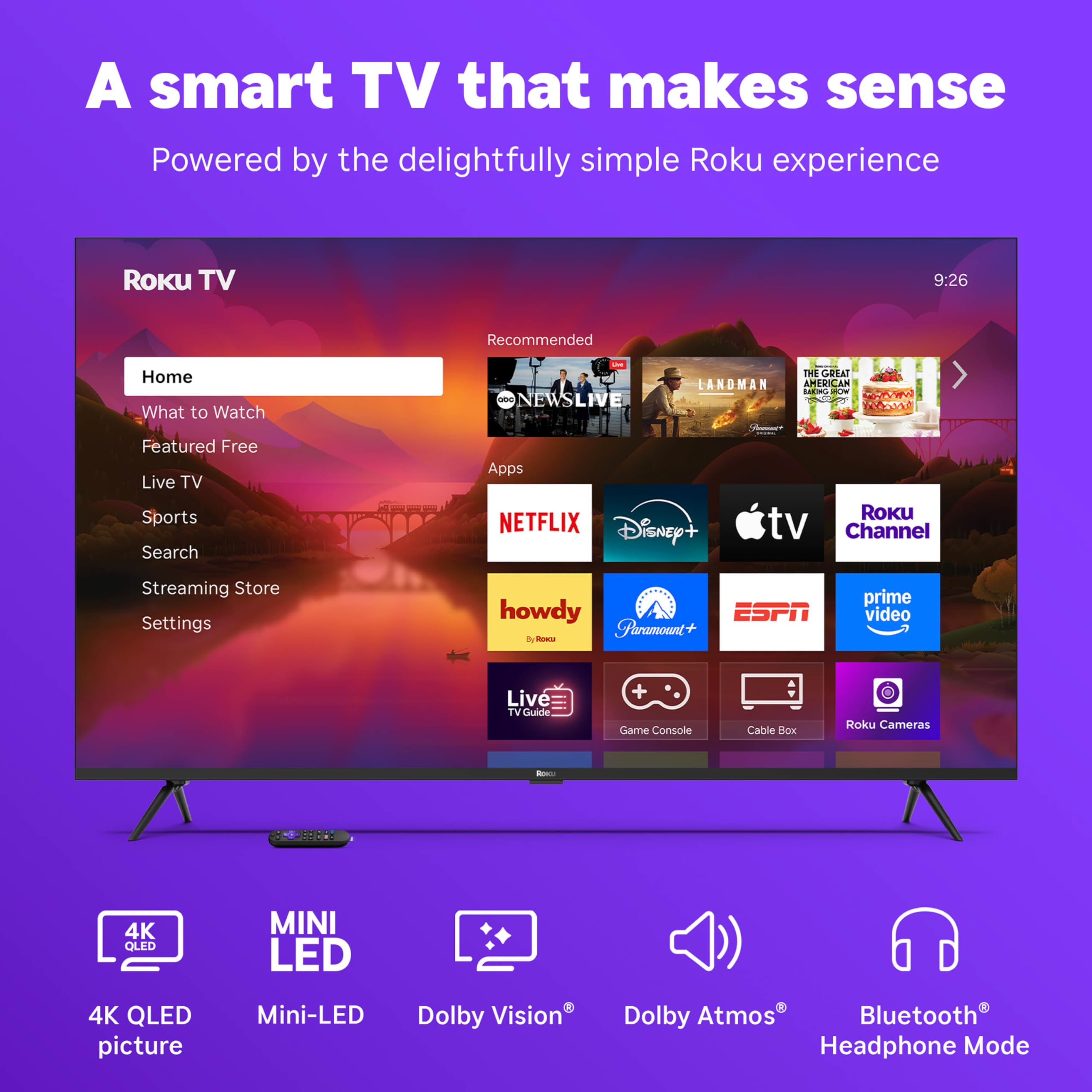Roku Smart TV – 55-Inch Plus Series, Mini-LED TV – RokuTV with Enhanced Voice Remote – Flat Screen 4K QLED Television with Dolby Vision & Wi-Fi for Streaming Live Local News, Sports