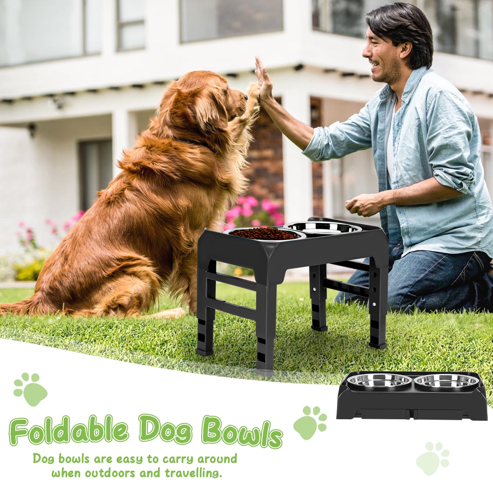 Elevated Dog Bowls 3 Height Adjustable Raised Bowl Stand with 25oz Stainless Steel Dog Food Bowls Anti-Slip for Small Dogs Adjusts to 7.5", 6", 2.75", Black