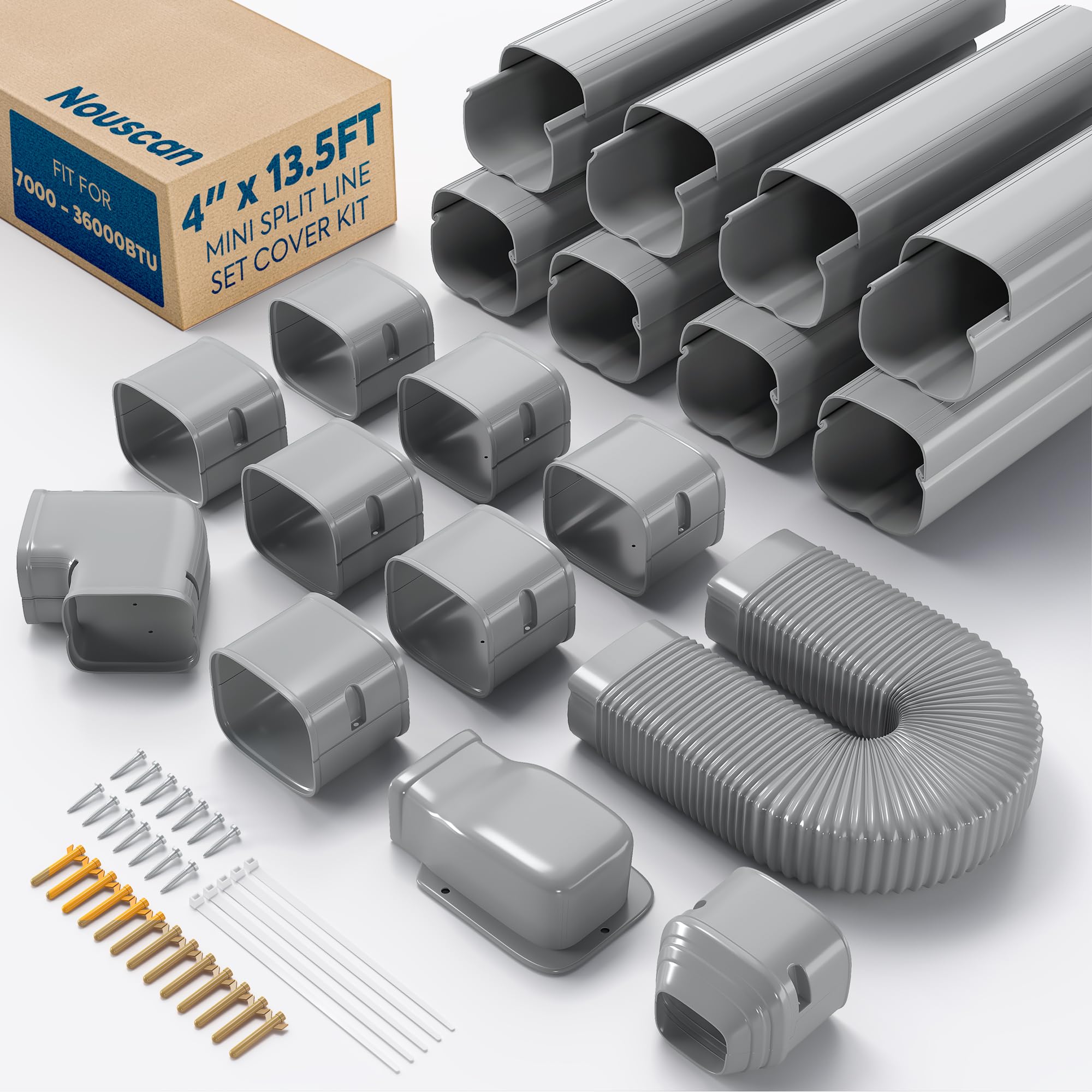 3'' x 9Ft Mini Split Line Set Cover with Flexible Duct, Upgrade PP Decorative Minisplit Lineset Cover Kit, Line Hide for Mini Split, Air Conditioner, Central AC, HVAC and Heat Pumps, Brown