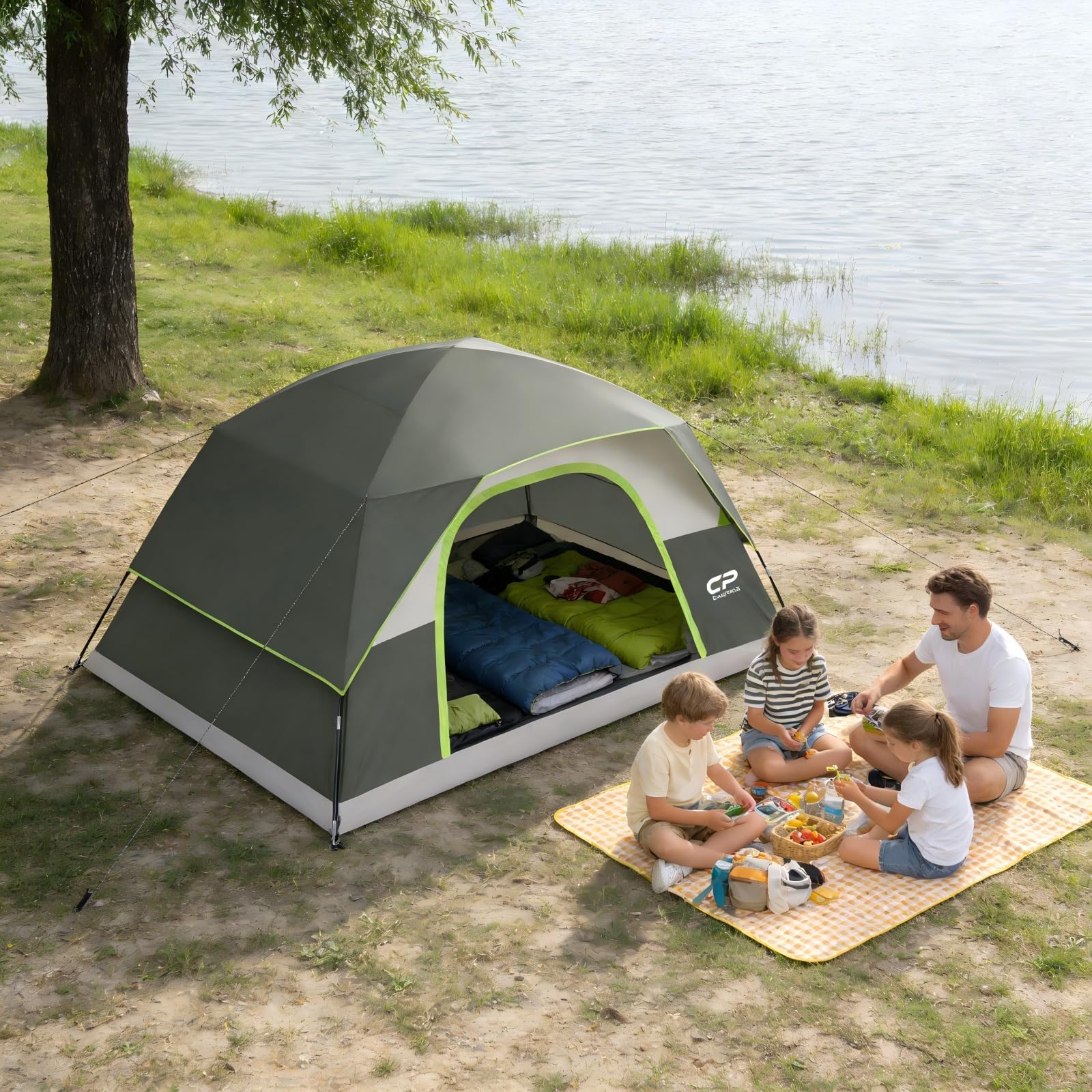 CAMPROS CP Camping Tent 2/4/6 Person, Waterproof Windproof Double Layer Dome Tent, Easy Setup with Large Mesh Windows & Wide Door for Outdoor Camping Backyard