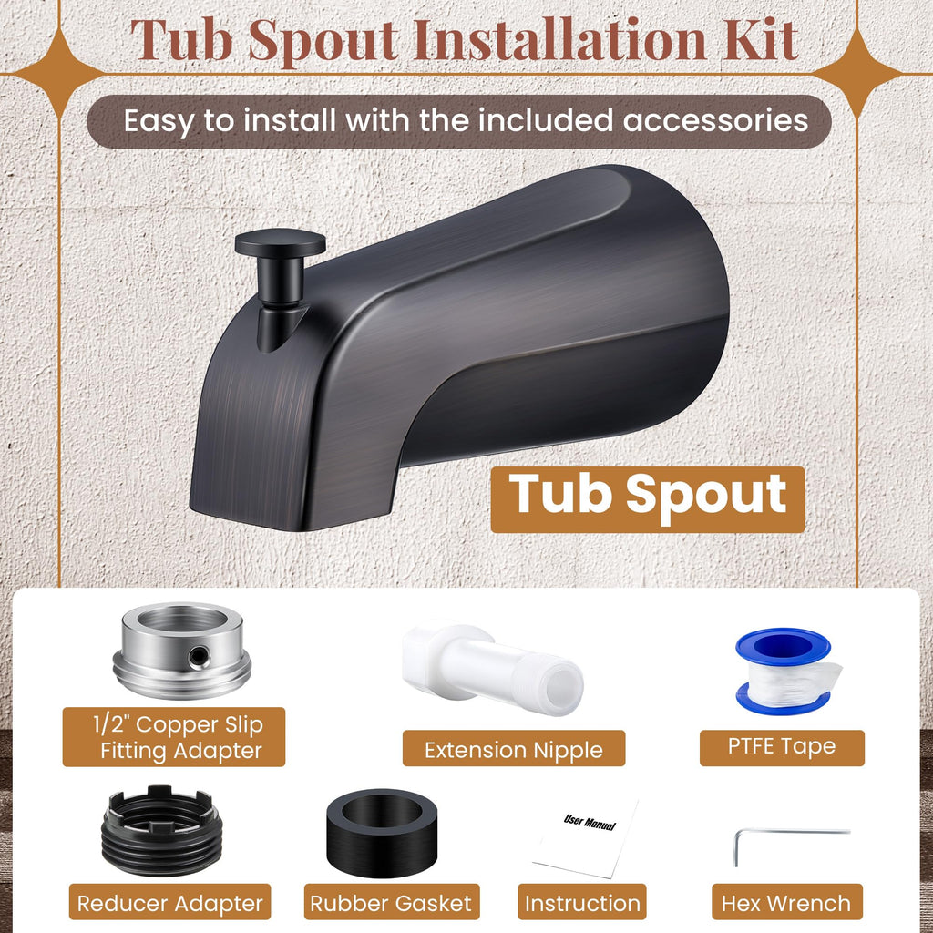 Dreyoo Tub Spout (Universal Fits 1/2" Copper Pipe, 1/2" IPS and 3/4" IPS), Bathroom Bathtub Faucet with Adapters and Hex Wrench(Brushed Nickel,Simple)