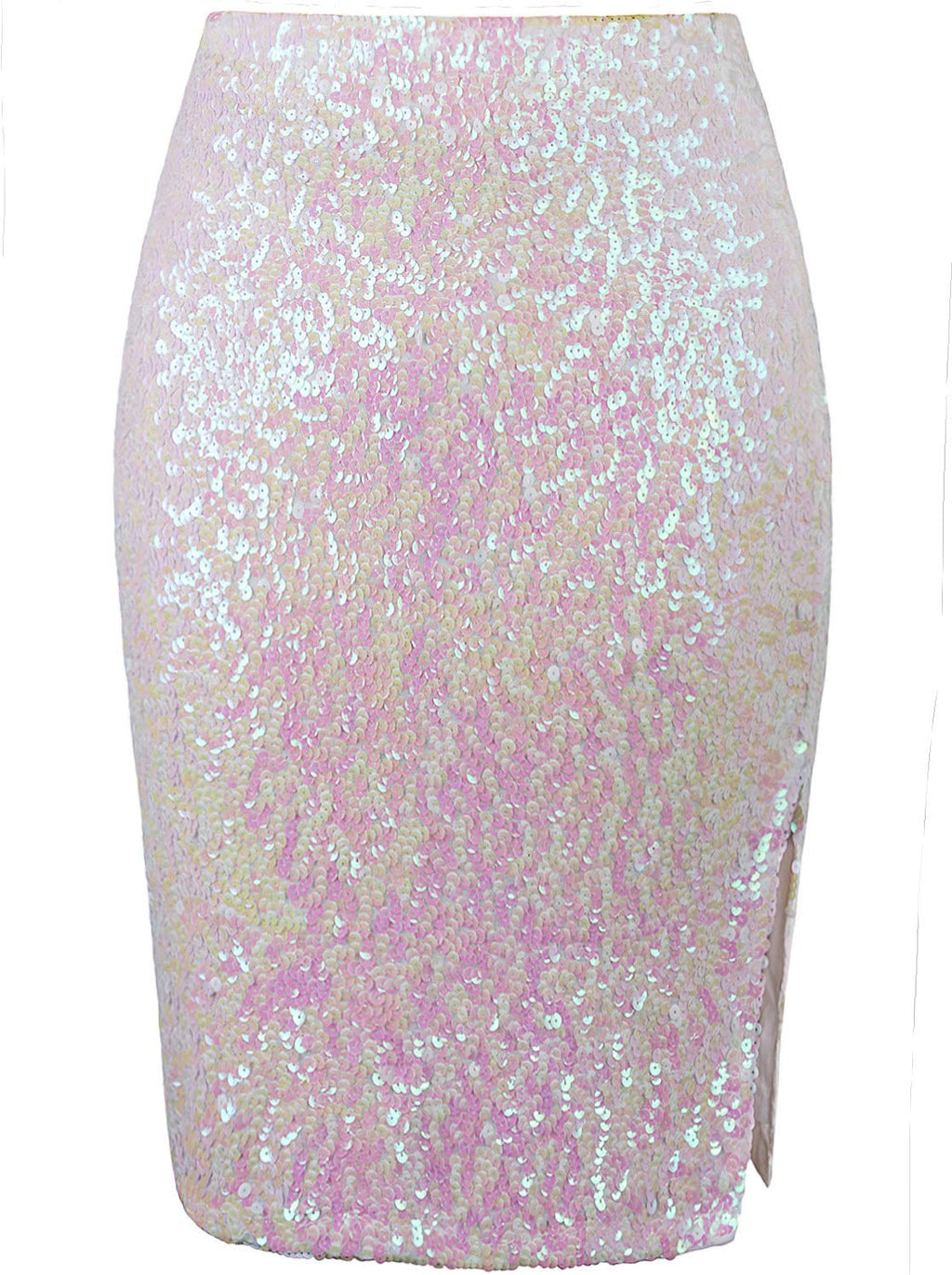 Vijiv Women's Sequin Skirt Midi High Waist Elegant Stretchy Sparkle Side Slit Pencil Skirt Party Cocktail