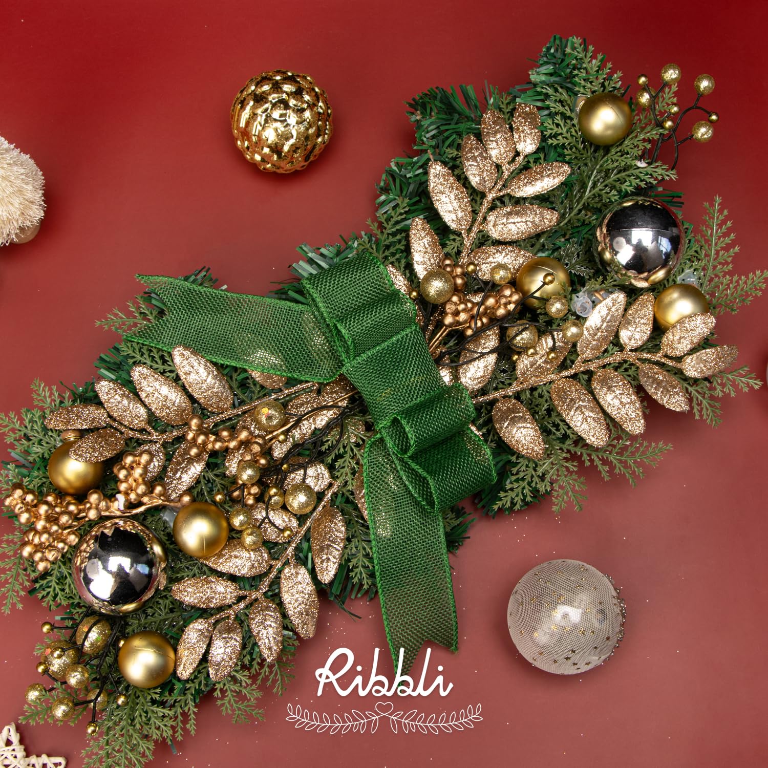 Ribbli Cinta con alambre de arpillera verde manzana, 1-1/2 pulgadas x 10 yardas, cinta con borde con alambre para lazo grande, corona, decoración de árbol, decoración al aire libre