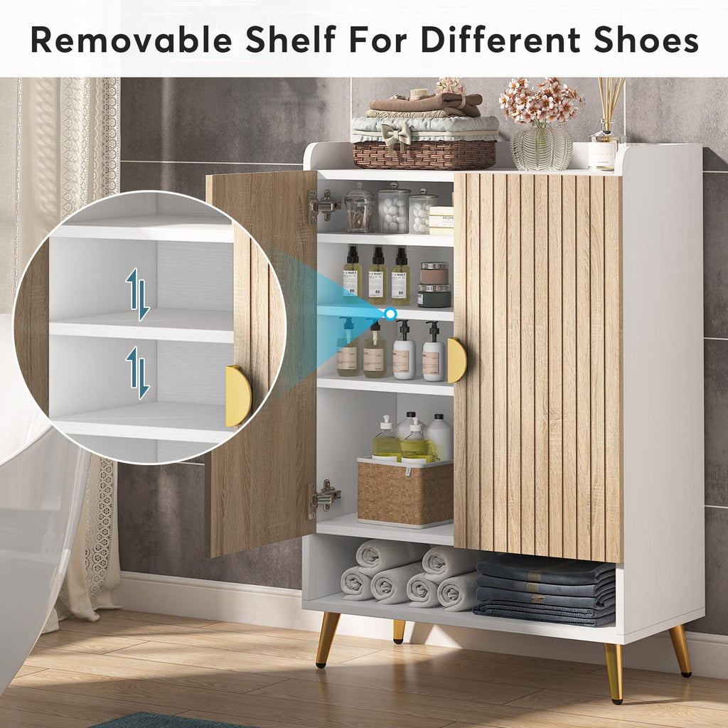 Tribesigns Shoe Cabinet with Doors, 7-Tier Shoe Storage Cabinet with Adjustable Shelves, Wooden Shoes Rack Shoe Storage Organizer for Entryway, Hallway, Closet, Living Room, Black