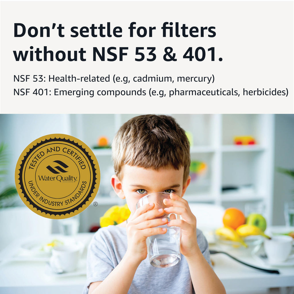 Amazon Basics Enhanced Replacement Water Filters for Water Pitchers, BPA-Free, WQA & NSF Certified, Compatible with Brita Water Pitchers & Drinking Water Filter Systems, 1 Year Filter Supply, 6-Pack