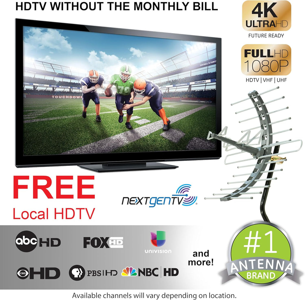GE Outdoor HD Digital TV Antenna, Long Range Smart TV Antenna, Supports 4K 1080P HD Smart TV VHF UHF, J Mount Included for Attic or Outdoor, Weather Resistant, 29884