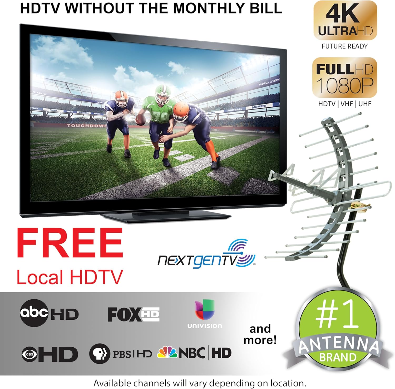 GE Outdoor HD Digital TV Antenna, Long Range Smart TV Antenna, Supports 4K 1080P HD Smart TV VHF UHF, J Mount Included for Attic or Outdoor, Weather Resistant, 29884
