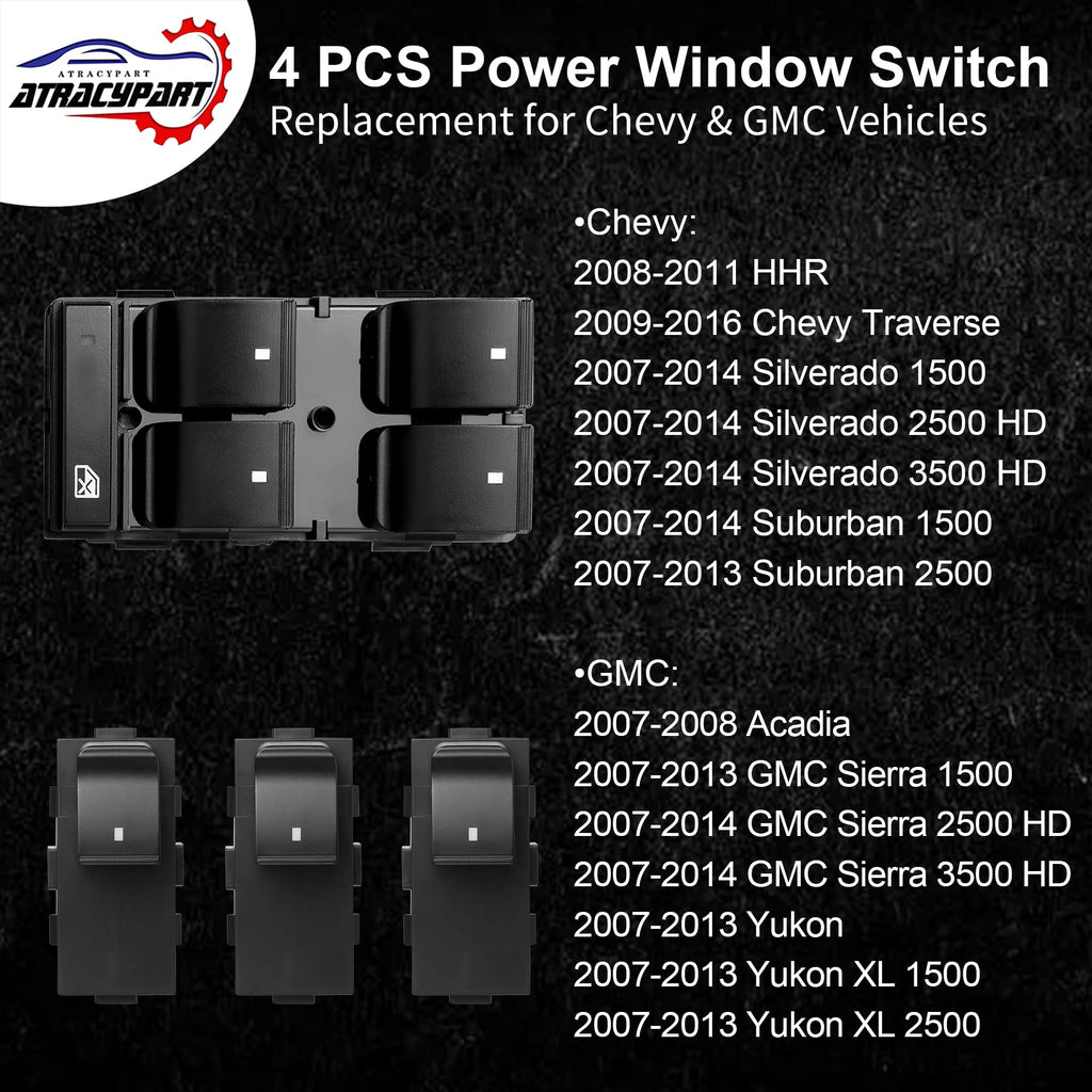 Power Window Switch Passenger Front Right, Rear Left or Right | Window Buttons | Fits GMC Acadia, Sierra, Chevy Silverado, Tahoe & More Year Model 2006-2015 | #22895545, 15888174