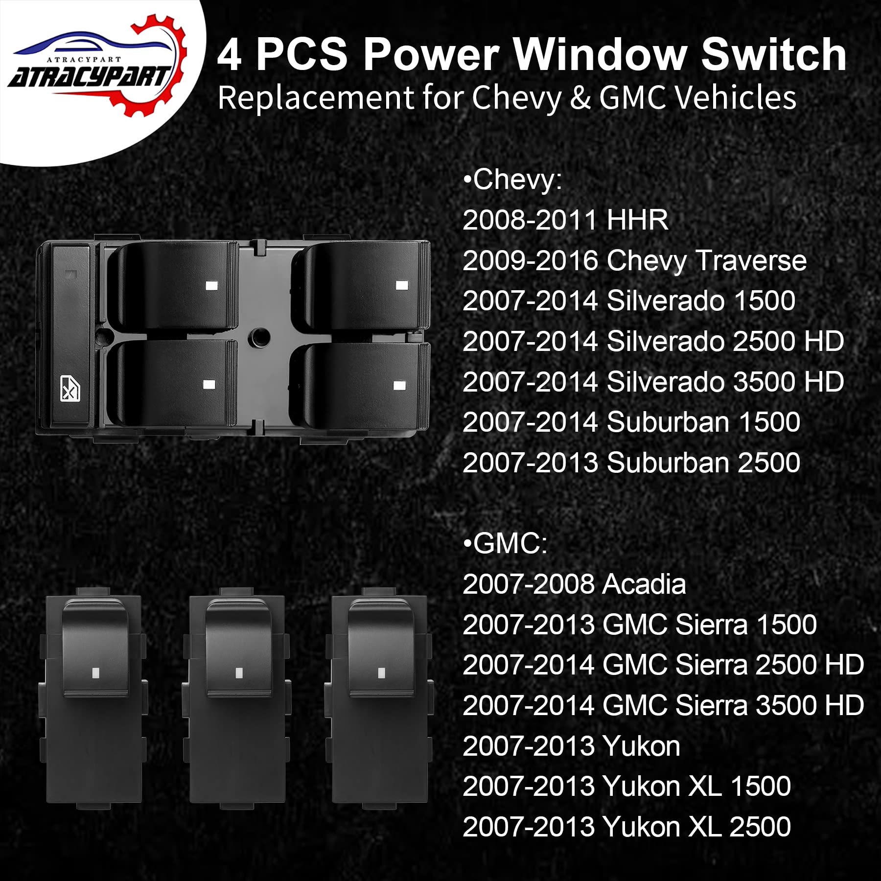 Power Window Switch Passenger Front Right, Rear Left or Right | Window Buttons | Fits GMC Acadia, Sierra, Chevy Silverado, Tahoe & More Year Model 2006-2015 | #22895545, 15888174
