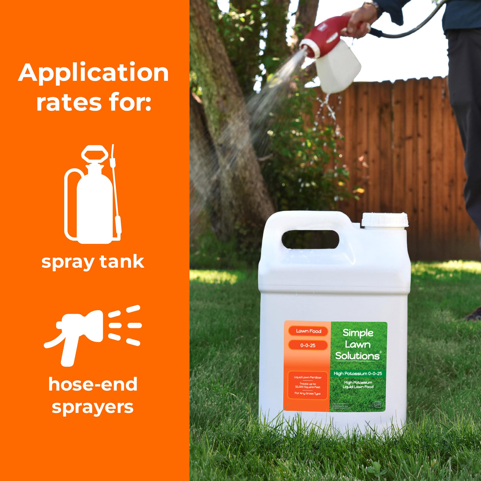 Simple Lawn Solutions - High Potassium Lawn Food Liquid Fertilizer 0-0-25 - Concentrated Spray - Turf Grass Vigor and Plant Hardiness - Summer and Fall - Any Grass Type (1 Gallon)