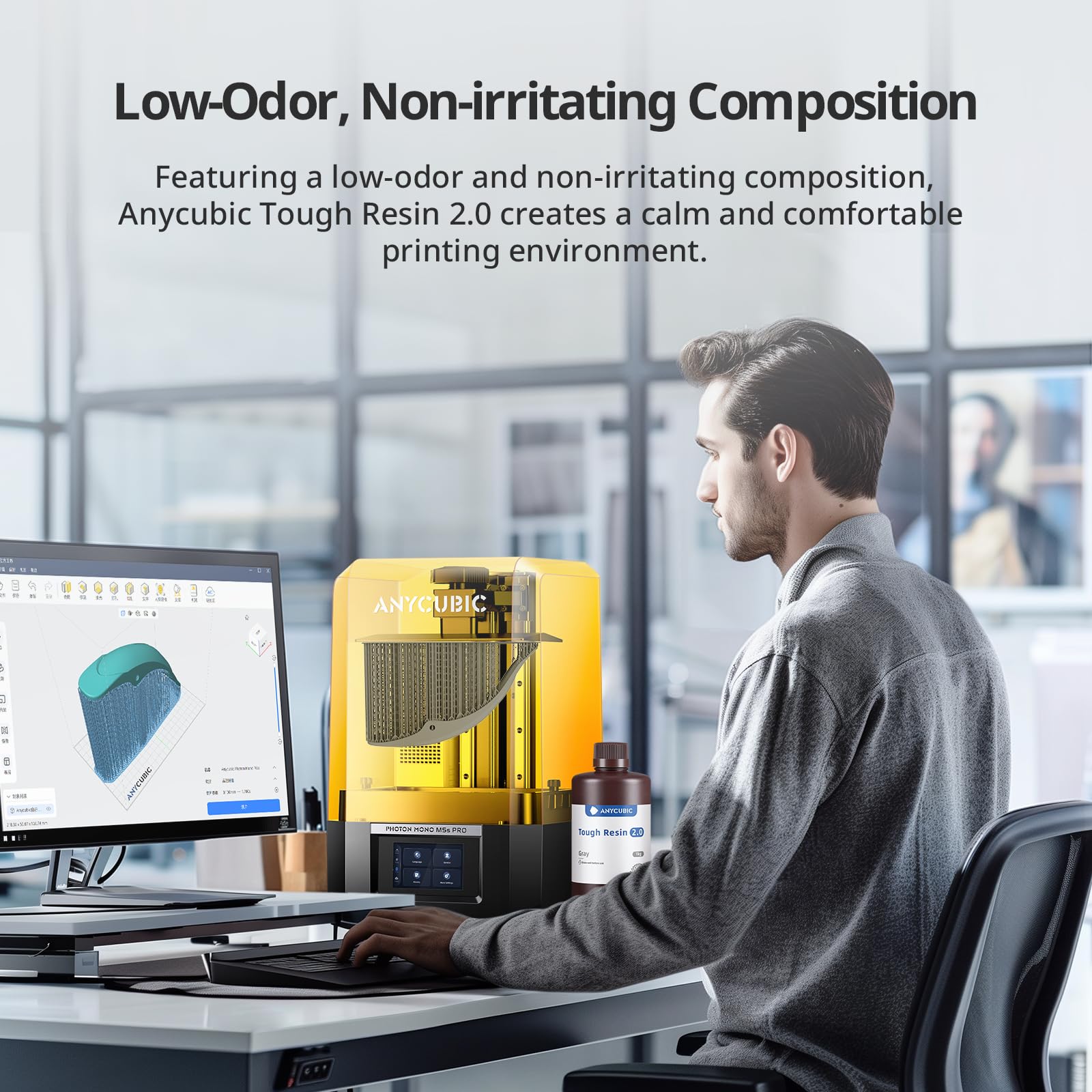 ANYCUBIC Tough Resin 2.0, 3D Printer Resin with Upgraded High Toughness and High Precision, 365-405nm Fast Curing 3D Resin for 4K 8K LCD/DLP/SLA 3D Printing (Black, 1kg)