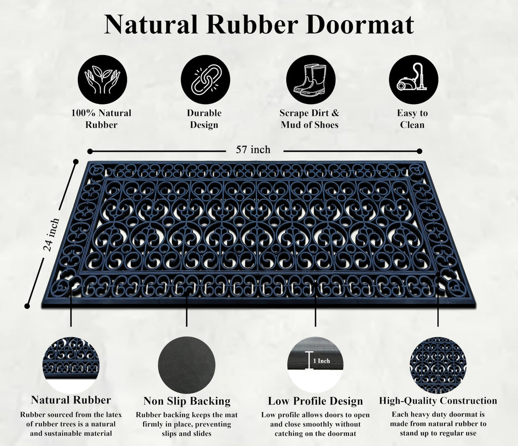 A1 Home Collections 19-LB Heavy Duty Rubber Doormat 24"×57" - Won't Blow Away | Outside Front Door Mat, Mud Dirt Scraper, Non-Slip Drainage Mat for Entryway Patio Garage, All-Weather, 100% Rubber Mats