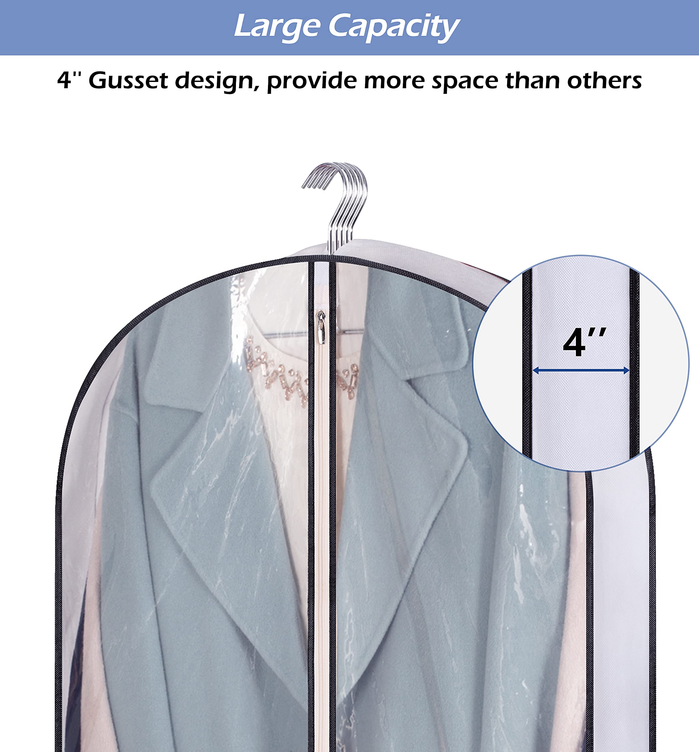 SLEEPING LAMB 60" Gusseted Garment Bags for Closet Storage Clear Dress Bag Hanging Clothes Storage for Long Gowns, Coats, Sweaters, 2 Packs