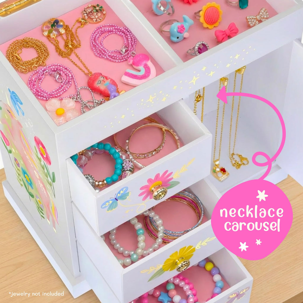 Giggle & Honey® Unicorn Musical Jewelry Box for Girls Unicorn Toys for Girls Age 4-6 Kids Jewelry Box with Drawers