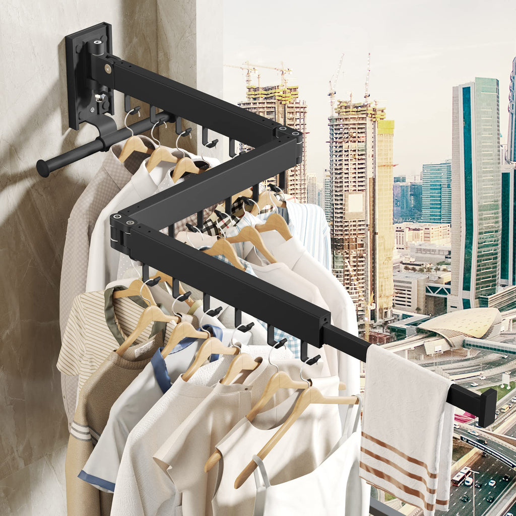 BOQORAD Clothes Drying Rack,Drying Rack Clothing,Luandry Drying Rack,Clothes Hanger Rack,Wall Mounted Luandry Rack,Folding Retractable,Frosted Stone Black Classic,ms-01
