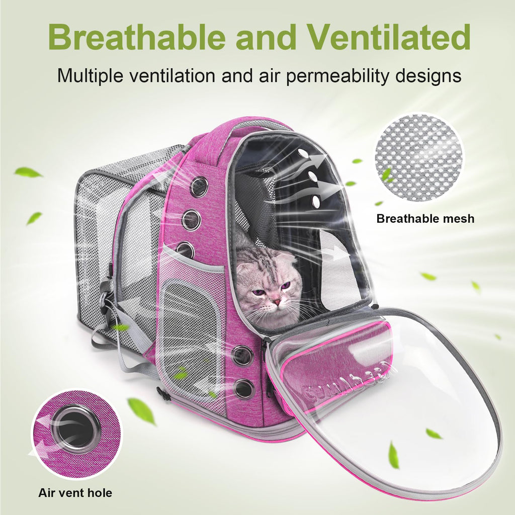 Cawypety Cat Backpack Carrier, Breathable Cat Carrier Large Space Bubble Pet Backpack for Kitty Small Dog up to 12lbs, Transparent & Foldable Pet Carrier for Travel Hiking (Black
