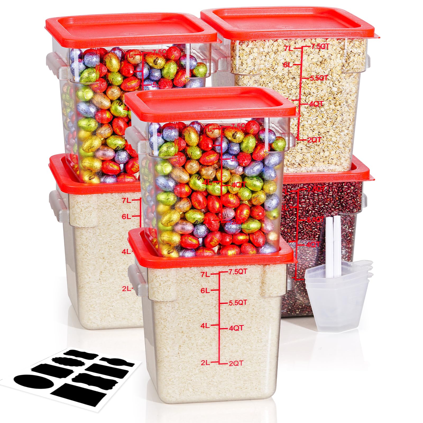 4QT NSF Food Storage Containers: 8 PCS [Food Grade][Hot&Cold Resistant] Commercial Clear Food Storage Containers with Lids for Restaurant Kitchen Proof Dough, Measuring Spoons Included(BPA FREE)