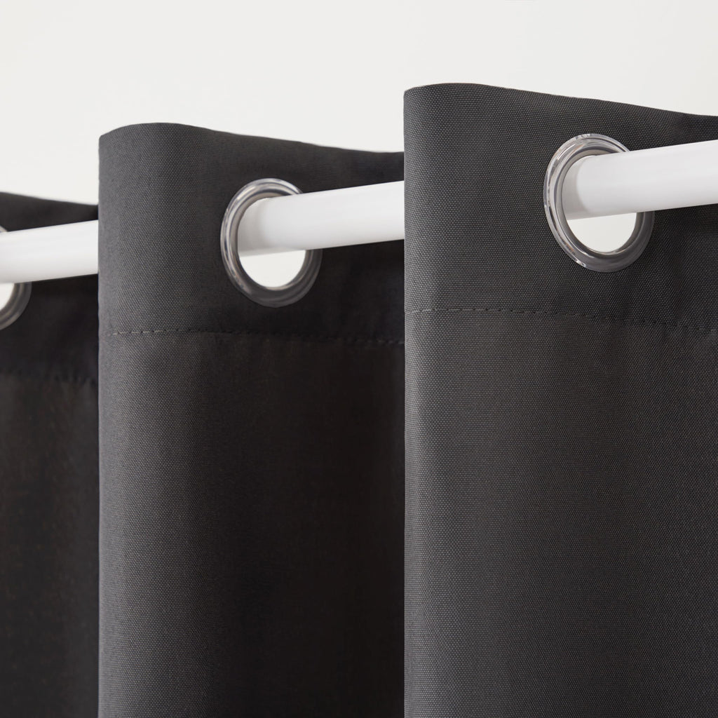 Town & Country Basics Cabana Solid Heavyweight Indoor Outdoor Curtains, Light Filtering Opacity with Grommet Top, Water Repellent, 2-Pack Set, 54"x96", Black