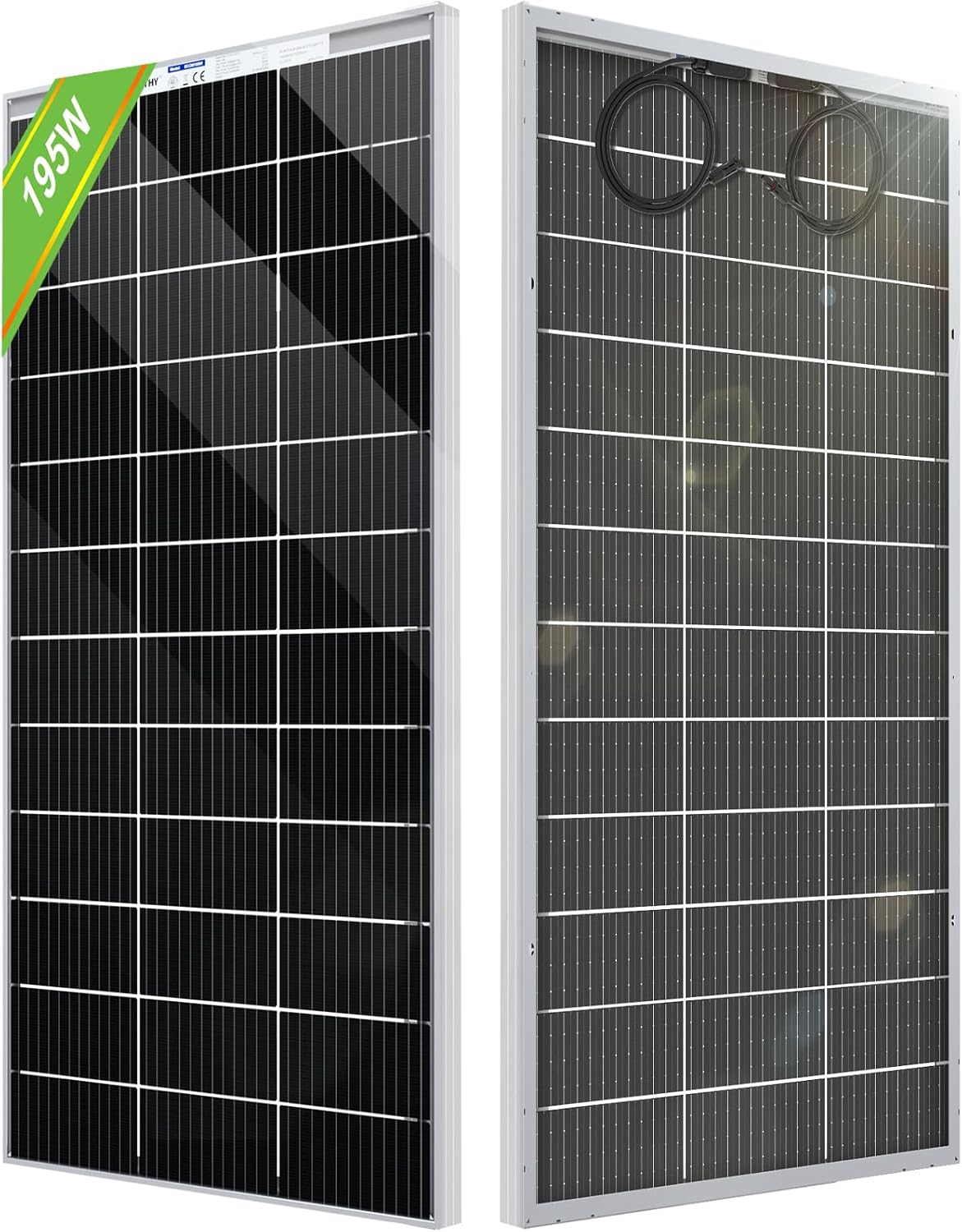 ECO-WORTHY Bifacial 195 Watt 12 Volt 12BB Solar Panel Monocrystalline Double-Sided Power Generation Rigid High-Efficiency PV Module Power Charger for RV,Sunsheds,Canopies,Farms,Home and Off-Grid