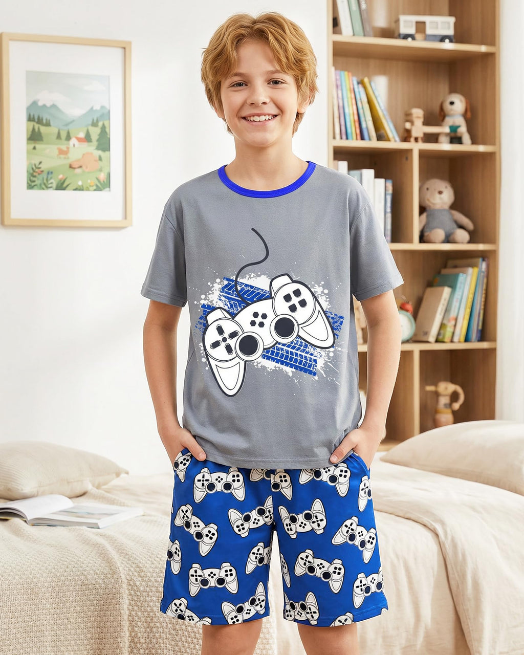 Fiodrimy Boys Pajamas Big Boys Summer PJs Set 2 Piece Kid Short Sleeve Sleepwear Nightwear Size 8-14