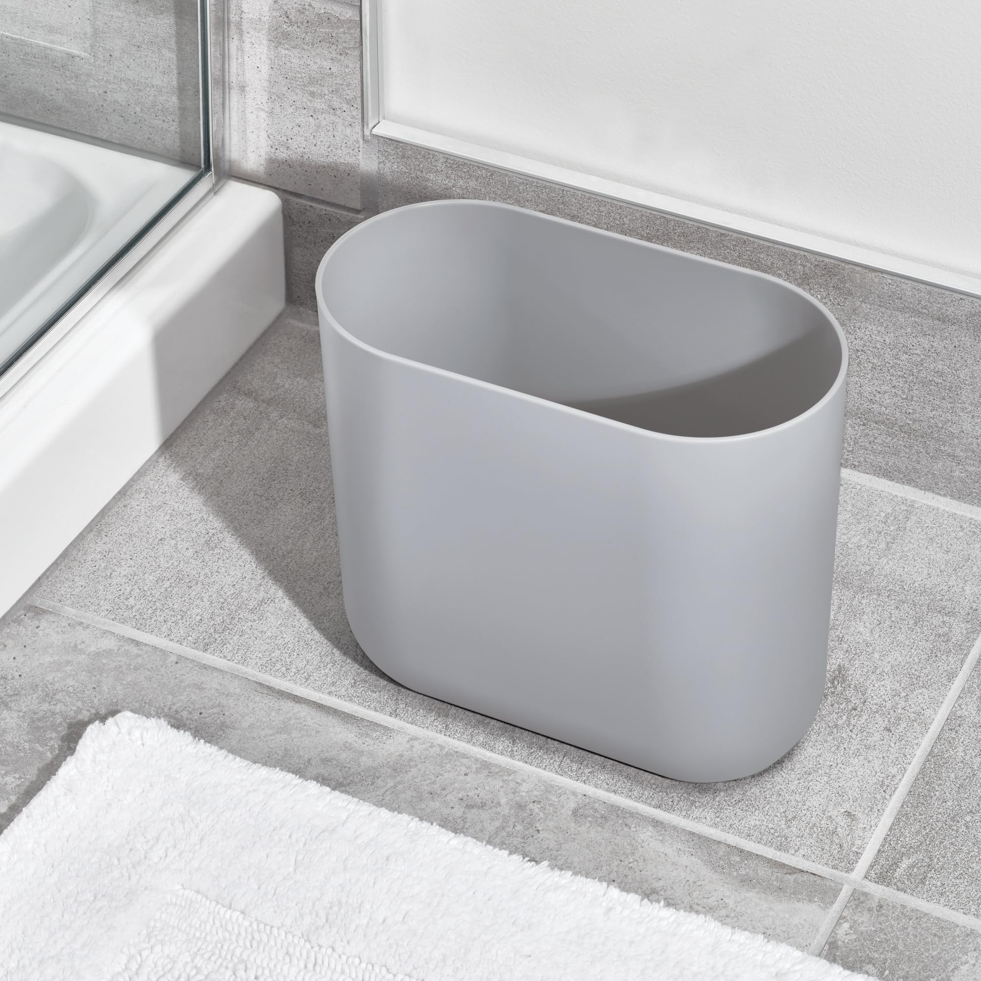 iDesign Small Slim Plastic Bathroom Trash Can, Black | Garbage Can for Bedroom, Office, Desk, Dorm