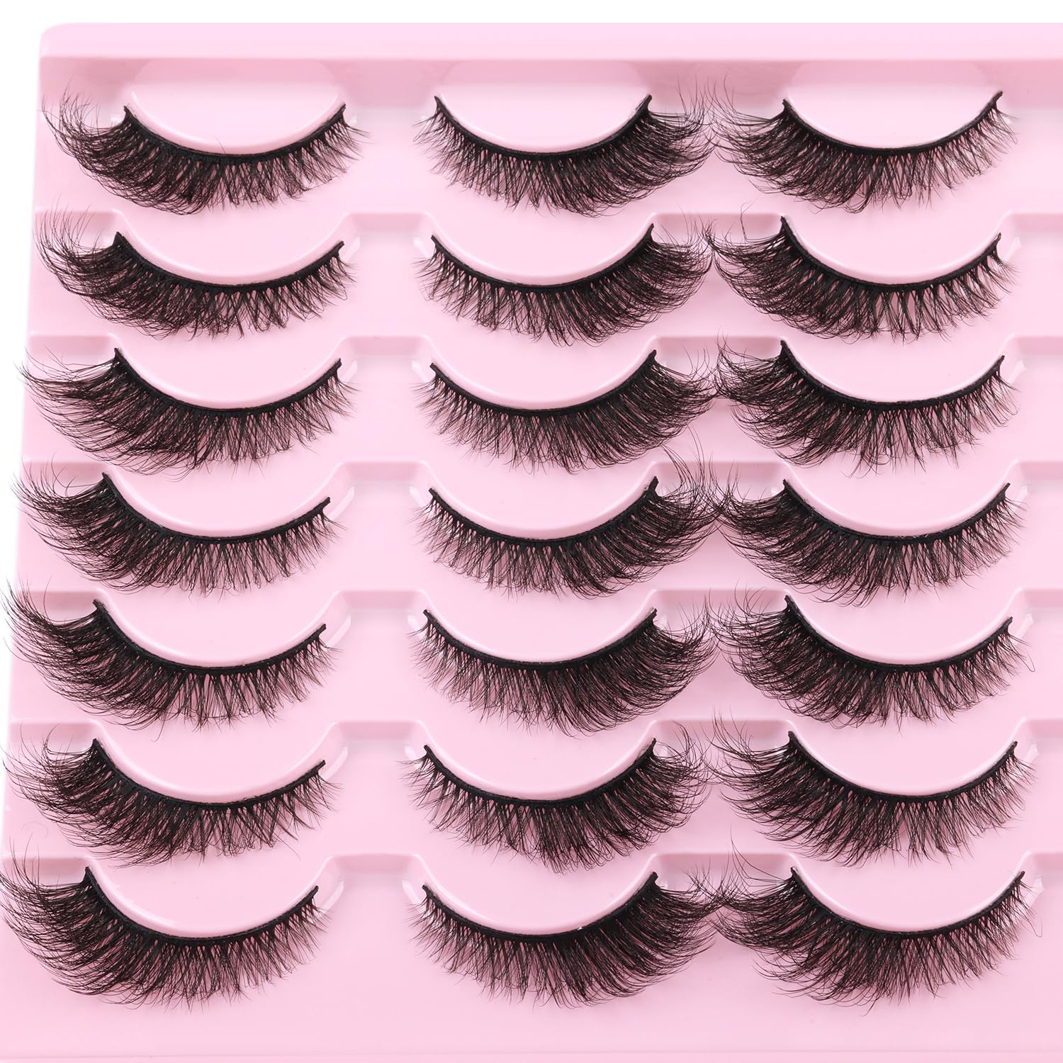 False Lashes Natural Look Wispy Eyelashes Manga Korean Spiky 16mm Short Faux Mink Eyelashes Cat Eye Natural Fake Eyelashes Strip Lashes Pack 14 Pairs