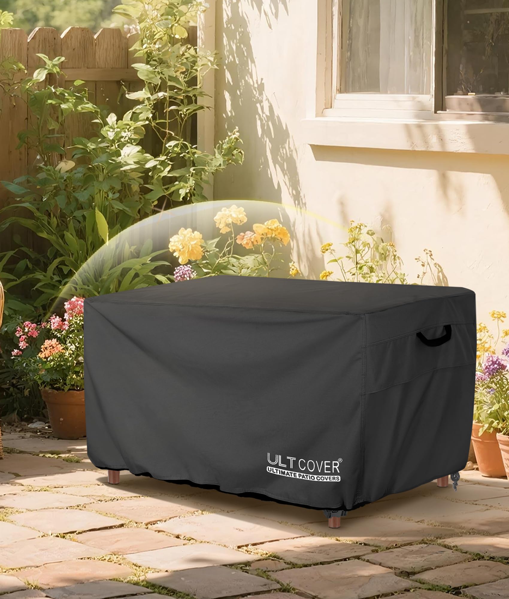 ULTCOVER Rectangular Gas Fire Pit Table Cover 42x24 inch Waterproof Heavy Duty Firepit Cover, Black