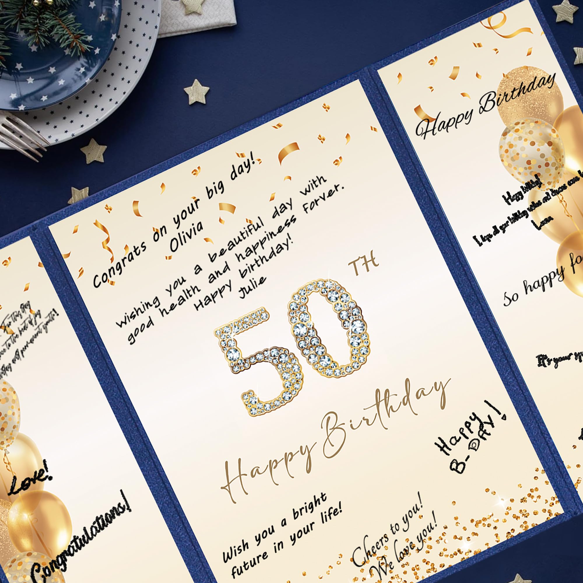 DARUNAXY Rose Gold 50th Birthday Party Decorations for Women, Happy 50th Birthday Alternative Signature Guest Book Black Pink 50 Birthday Signing Card Board Party Supplies Cheers to 50 Years Old Gift