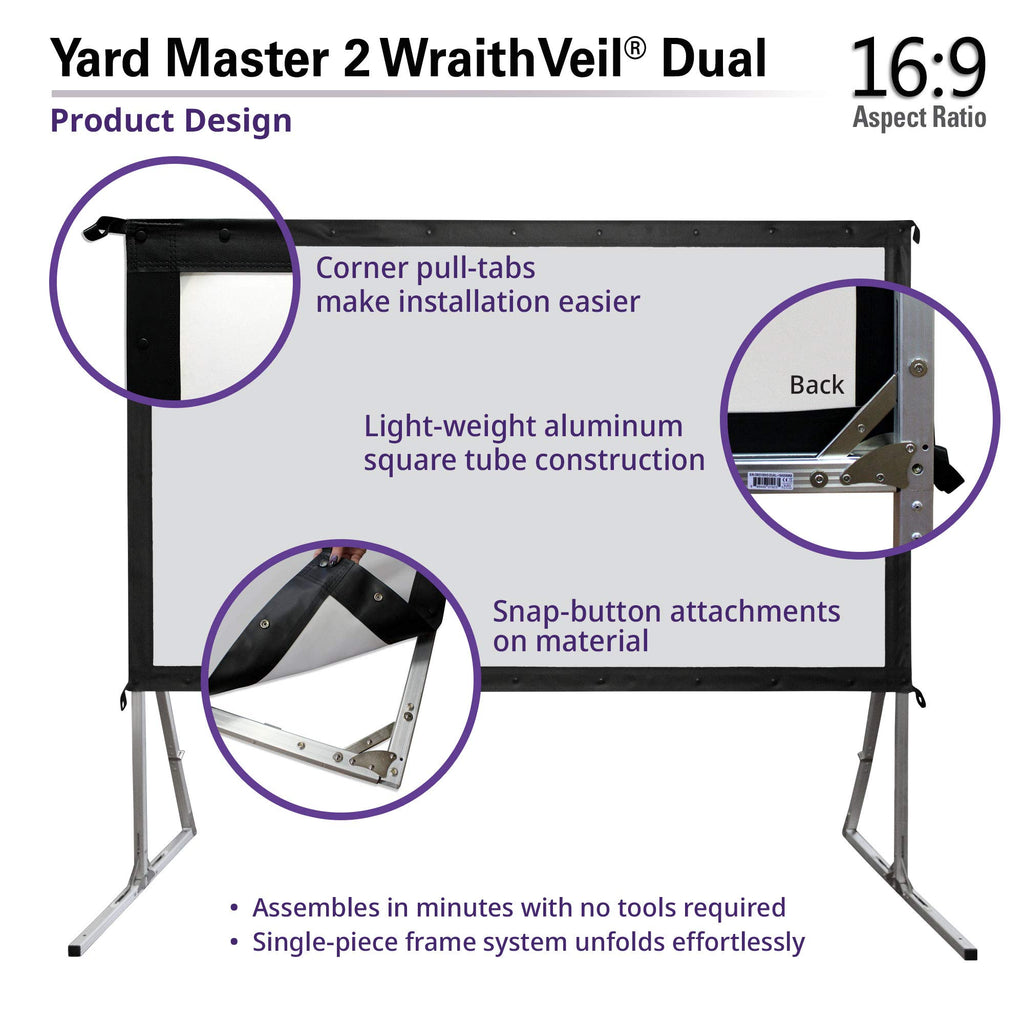 Elite Screens 100-inch Wraith Veil DUAL, 16:9, 0.8 Gain, 150° Viewing Angle, Front & Rear Projection Screen, Yardmaster 2 OMS100H2-Dual